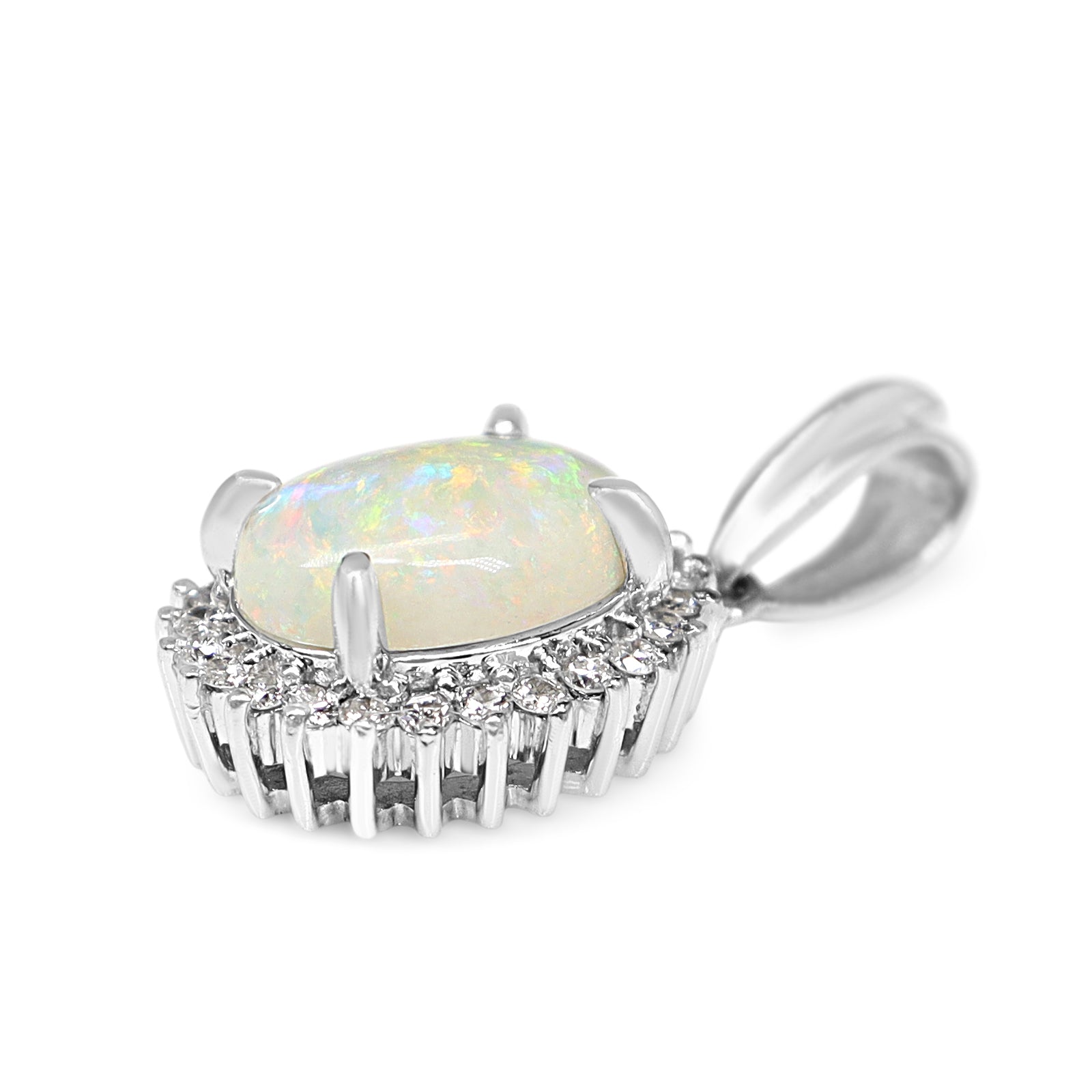 Platinum Opal and Diamond Halo Pendant