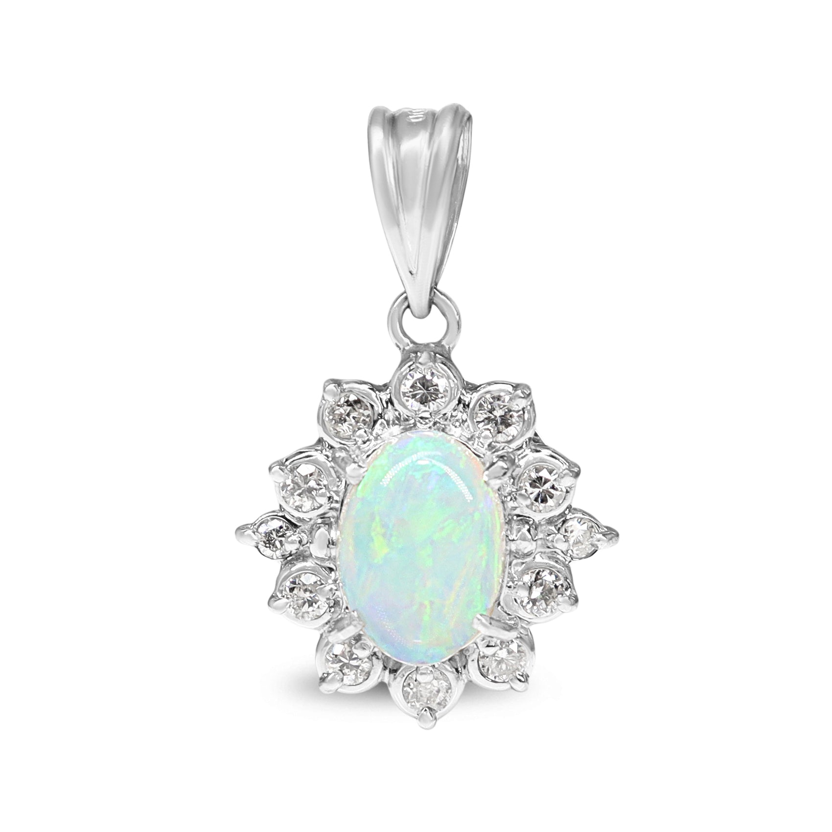 Platinum Opal and Diamond Vintage Style Halo Pendant