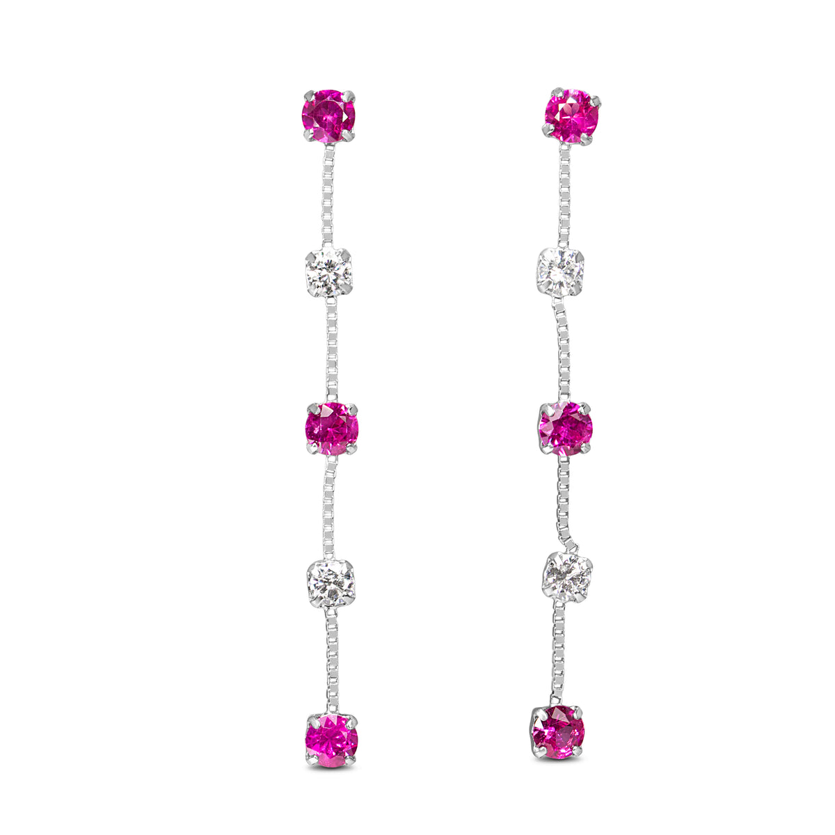 18ct White Gold Ruby and Diamond Drop Earrings
