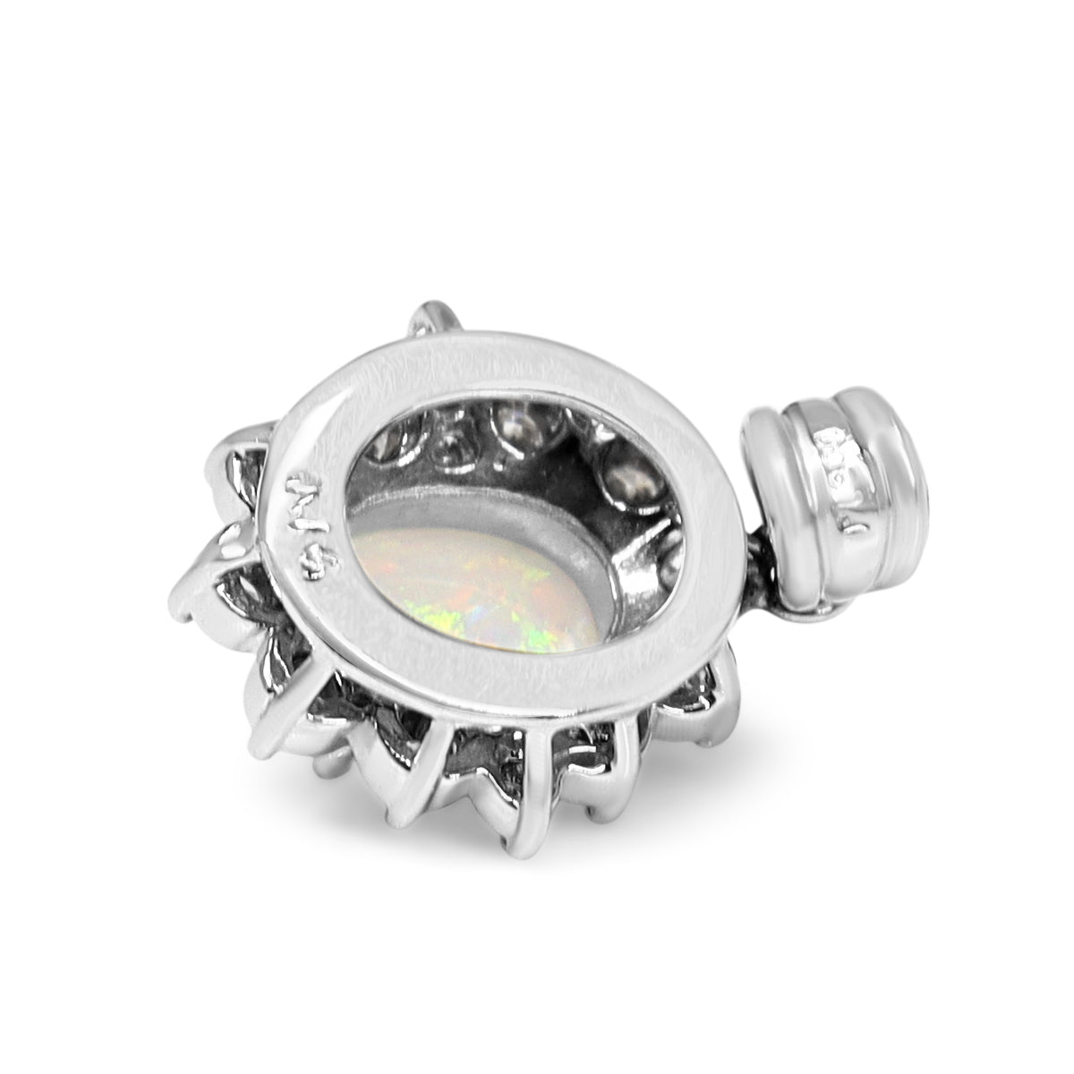 Platinum Opal and Diamond Vintage Style Halo Pendant