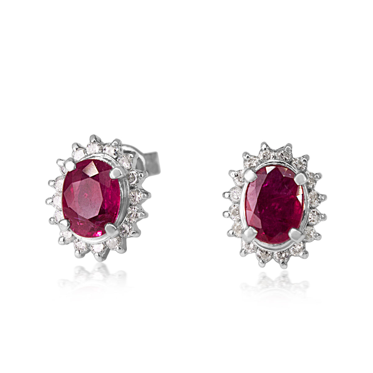 Platinum Ruby and Diamond Halo Stud Earrings