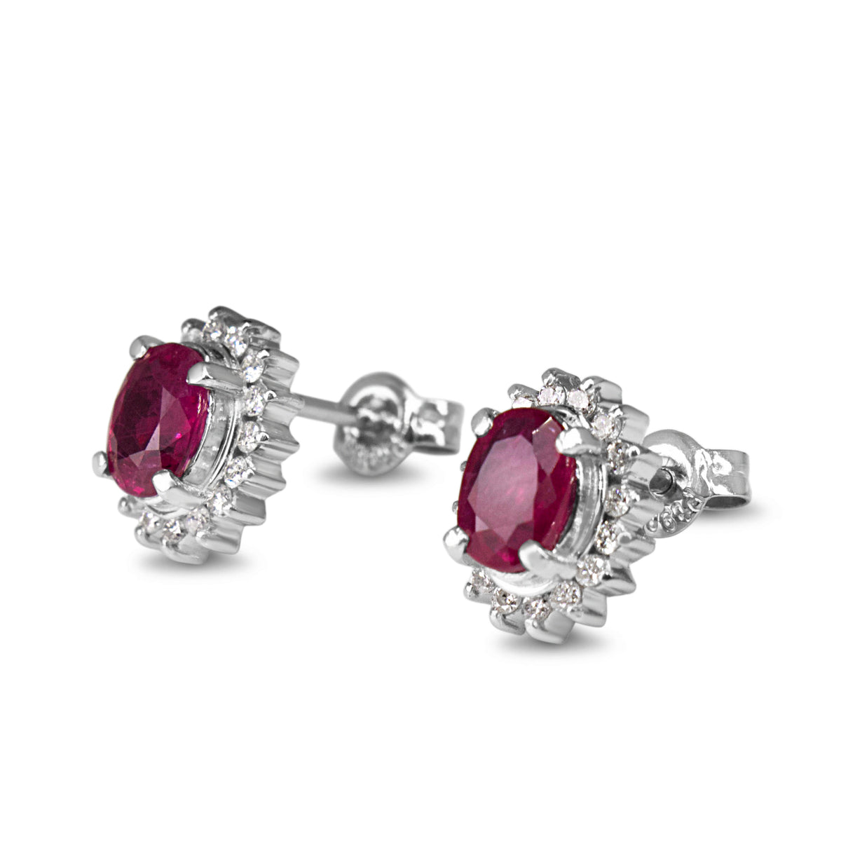 Platinum Ruby and Diamond Halo Stud Earrings
