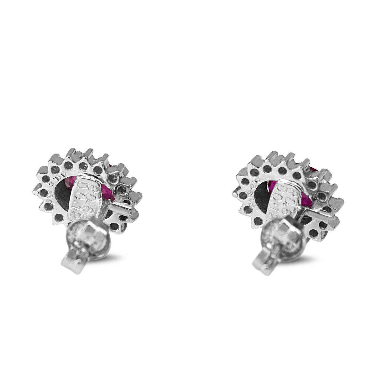 Platinum Ruby and Diamond Halo Stud Earrings