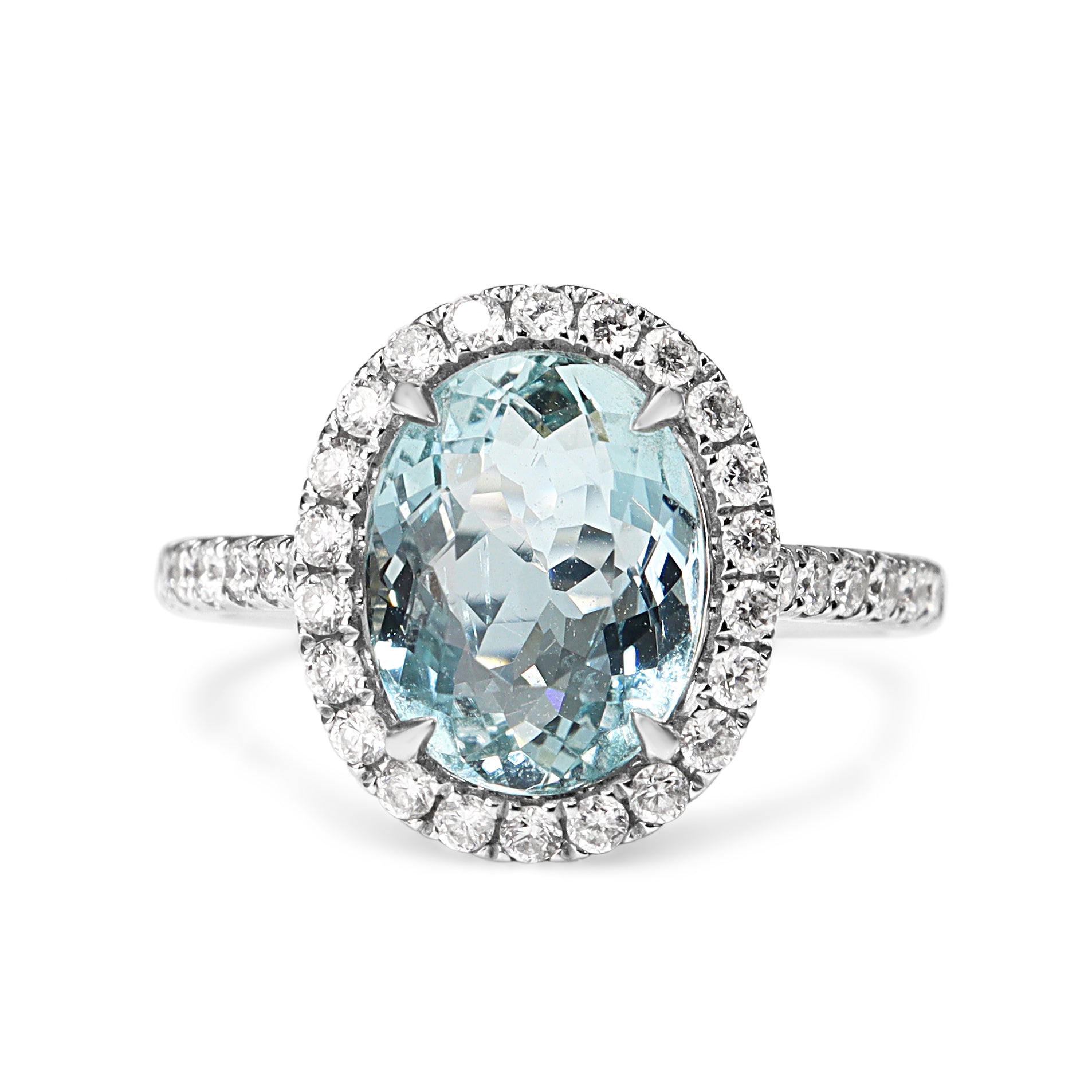 18ct White Gold Aquamarine and Diamond Halo Ring