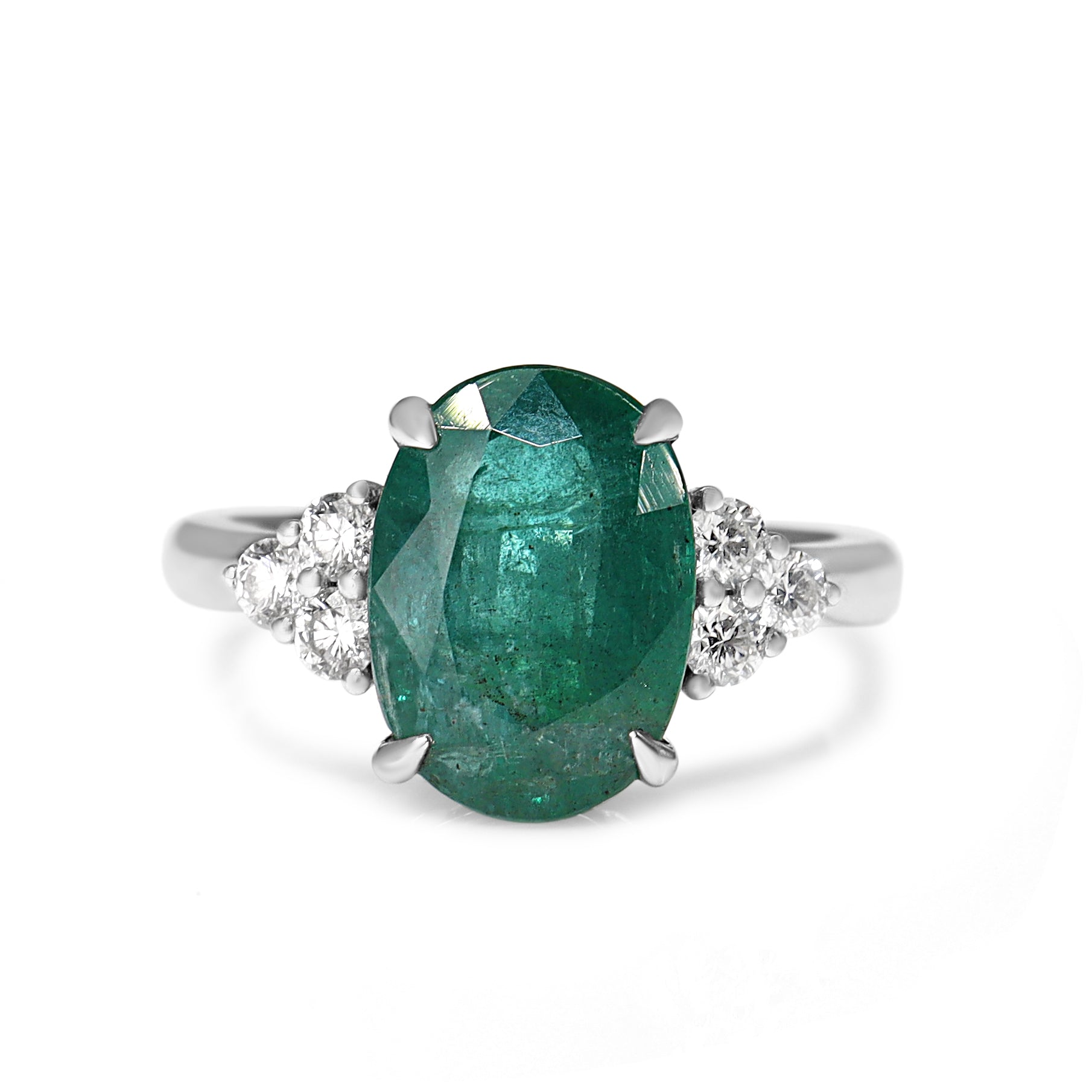 18ct White Gold Oval Emerald and Diamond Ring