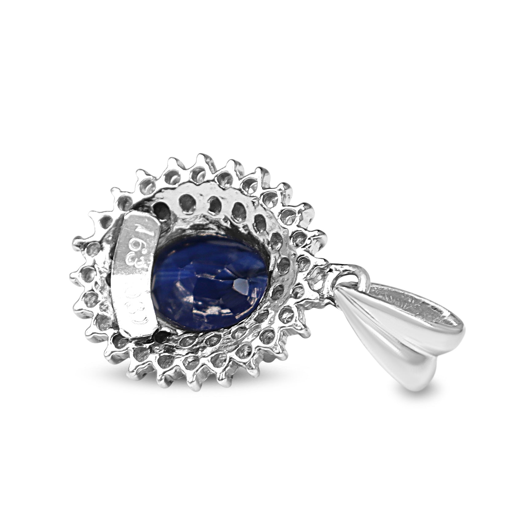 Platinum Sapphire and Double Diamond Halo Pendant