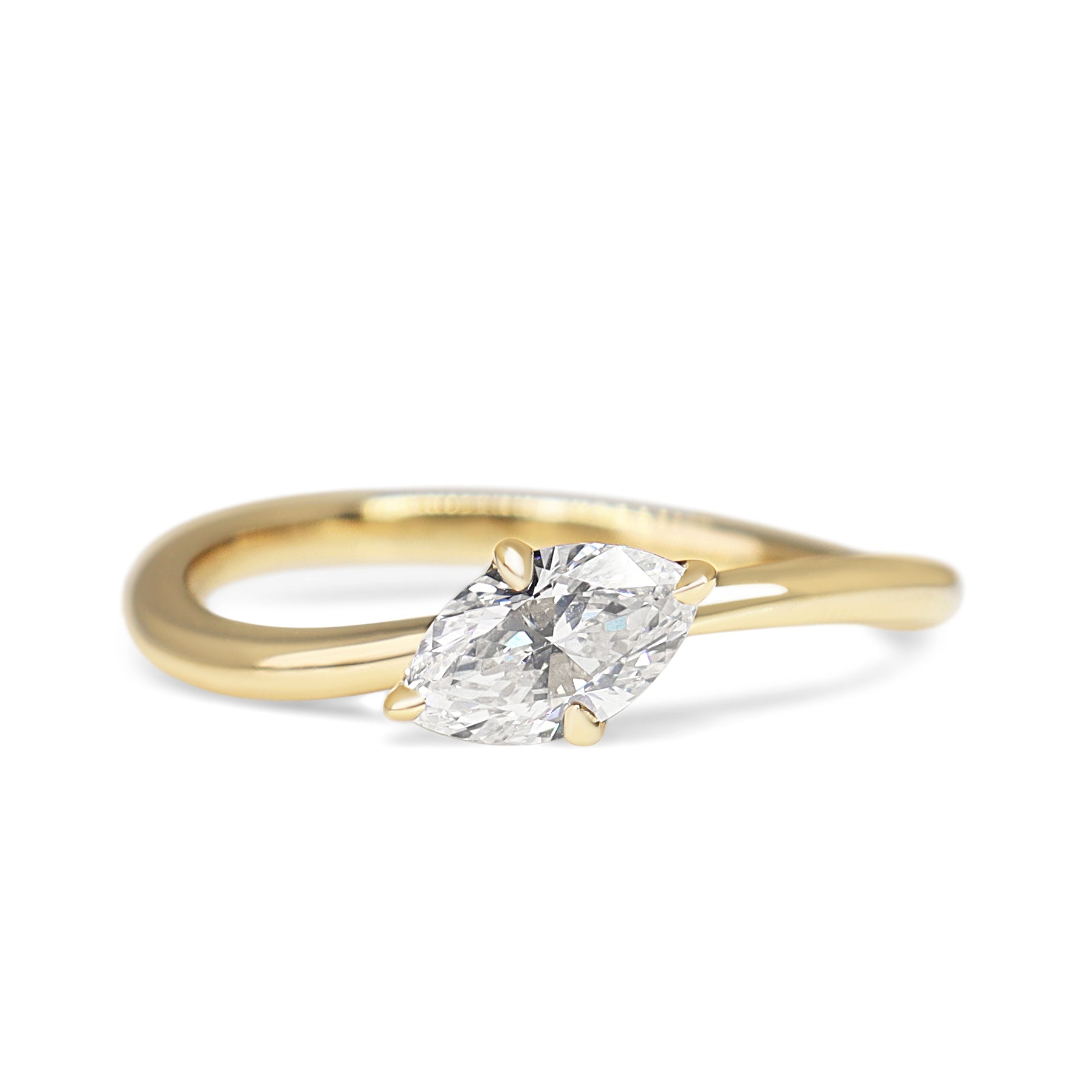 14ct Yellow Gold East West Marquise Diamond Curved Ring