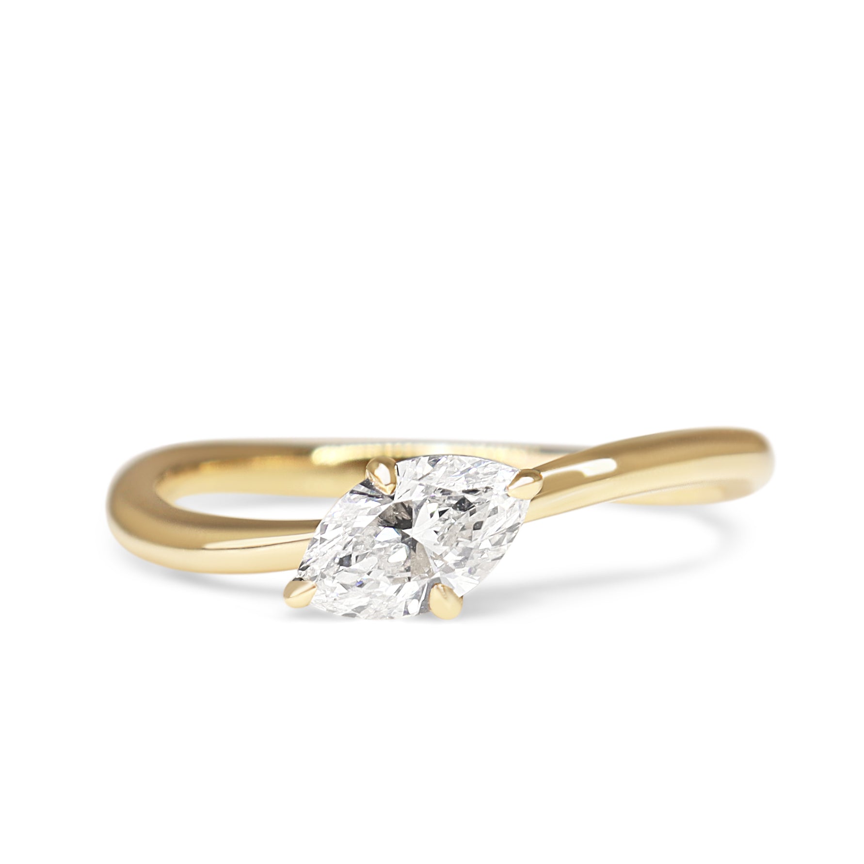 14ct Yellow Gold East West Marquise Diamond Curved Ring