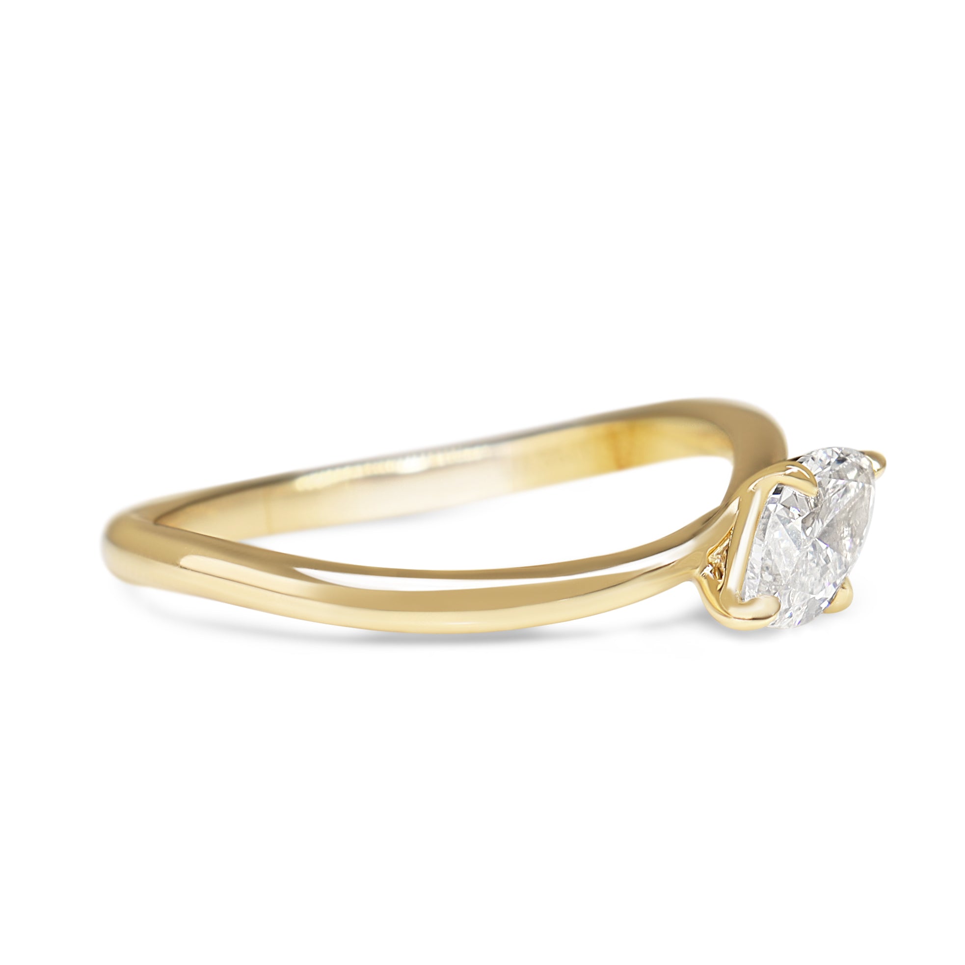 14ct Yellow Gold East West Marquise Diamond Curved Ring