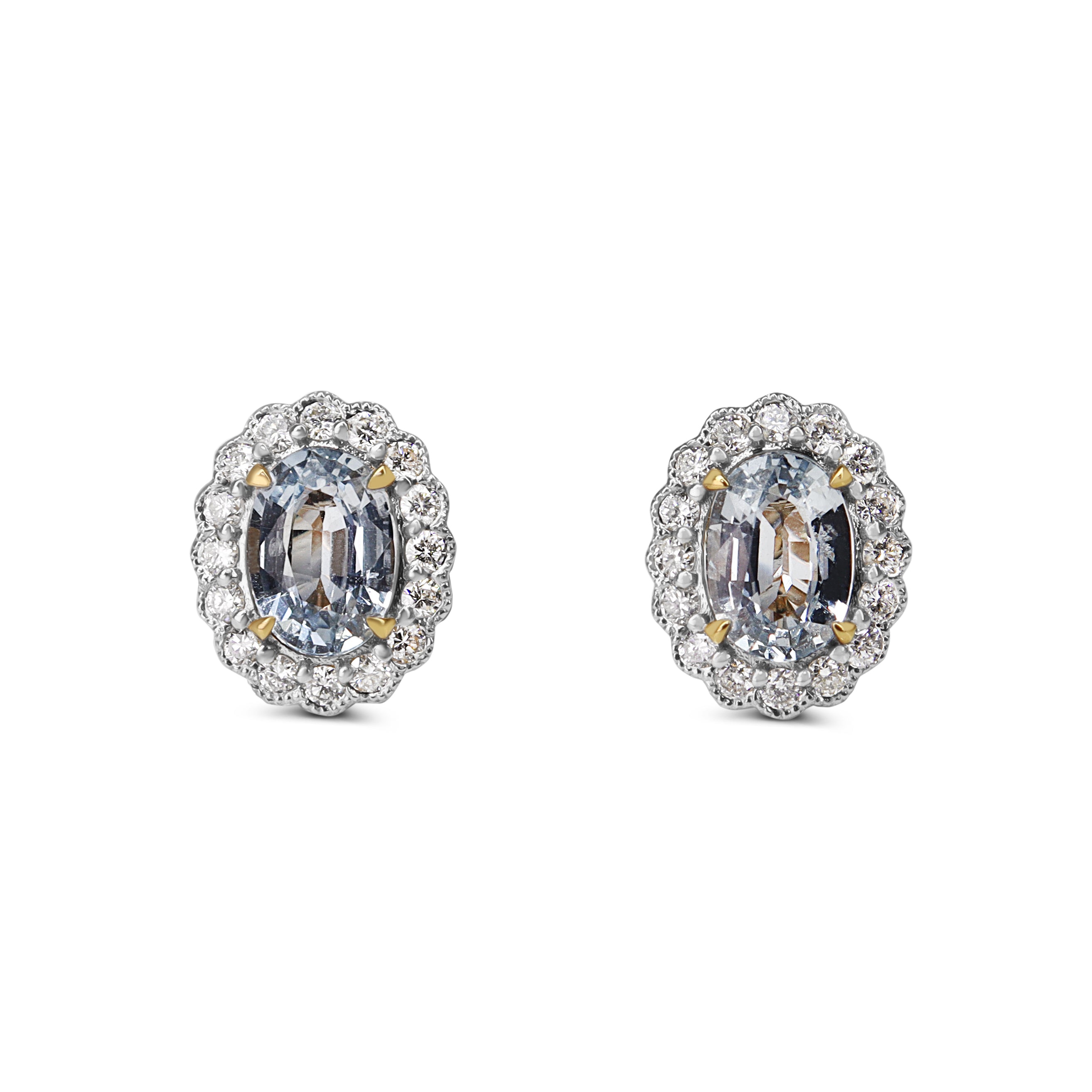 18ct Yellow and White Gold Aquamarine and Diamond Daisy Style Stud Earrings