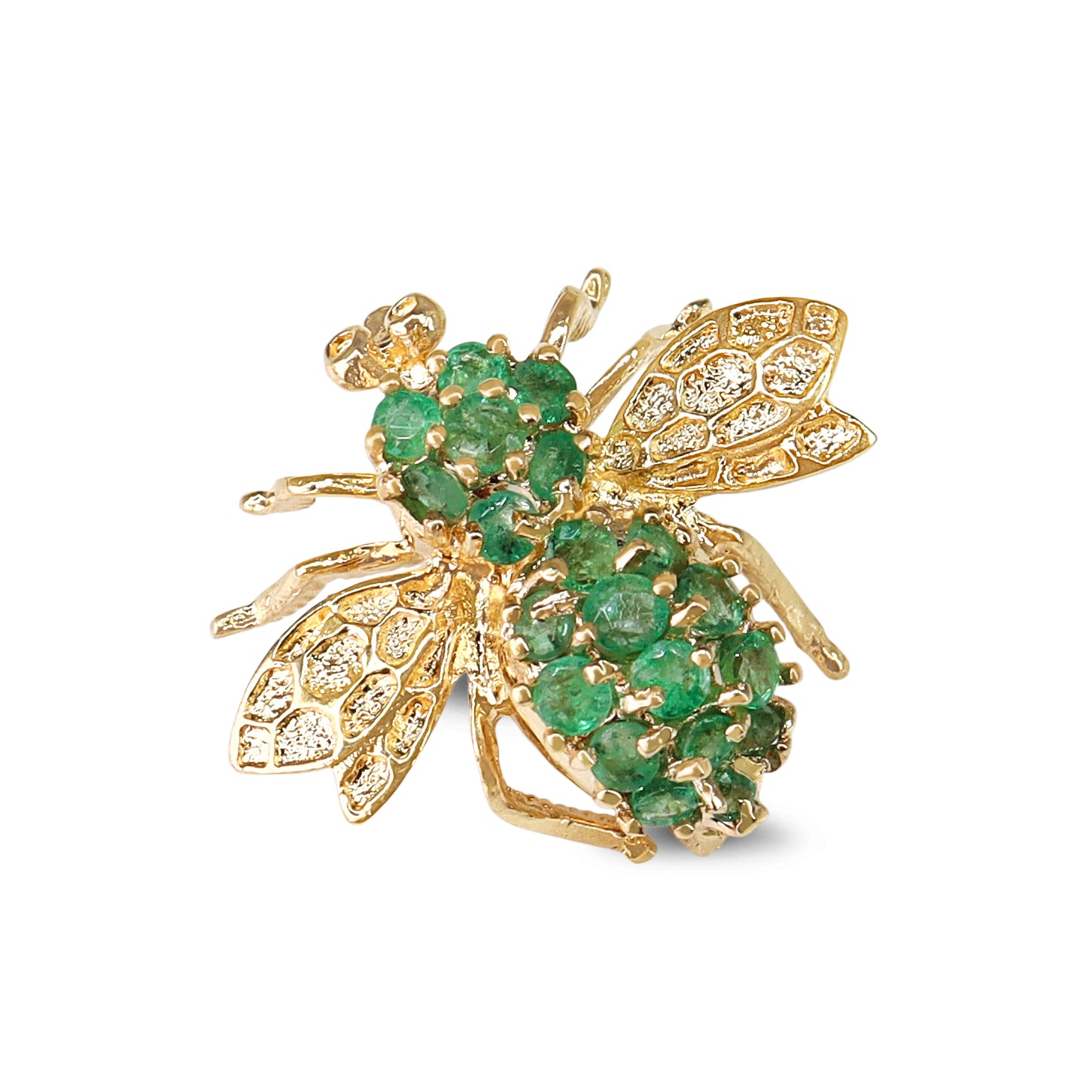 14ct Yellow Gold Emerald Bee / Insect Brooch