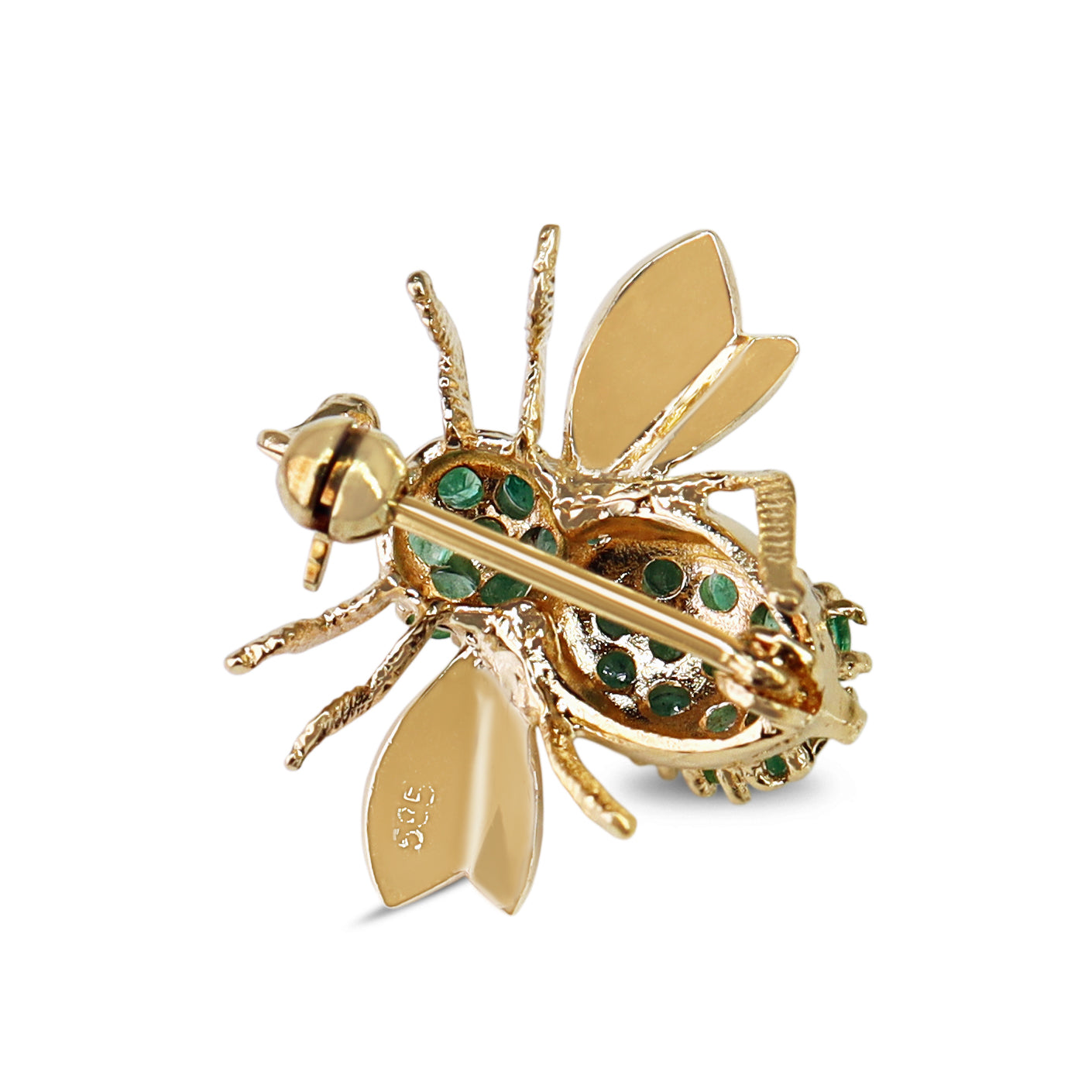 14ct Yellow Gold Emerald Bee / Insect Brooch