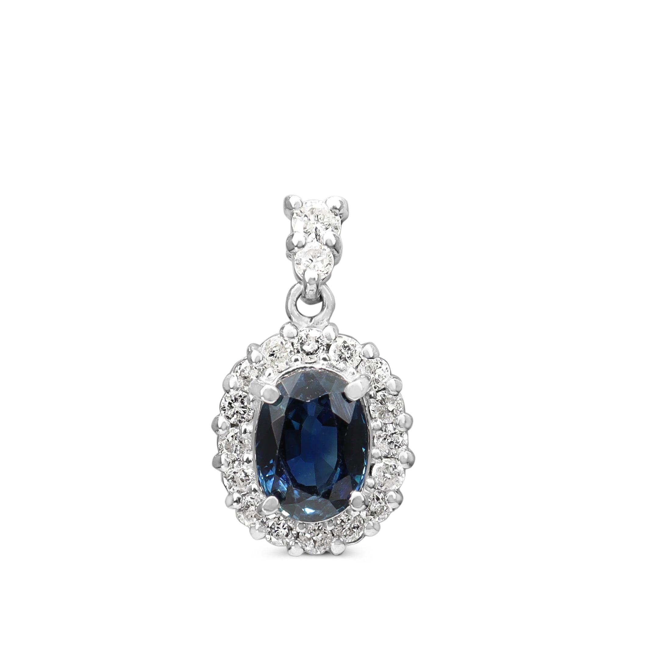 Platinum Sapphire and Diamond Halo Pendant
