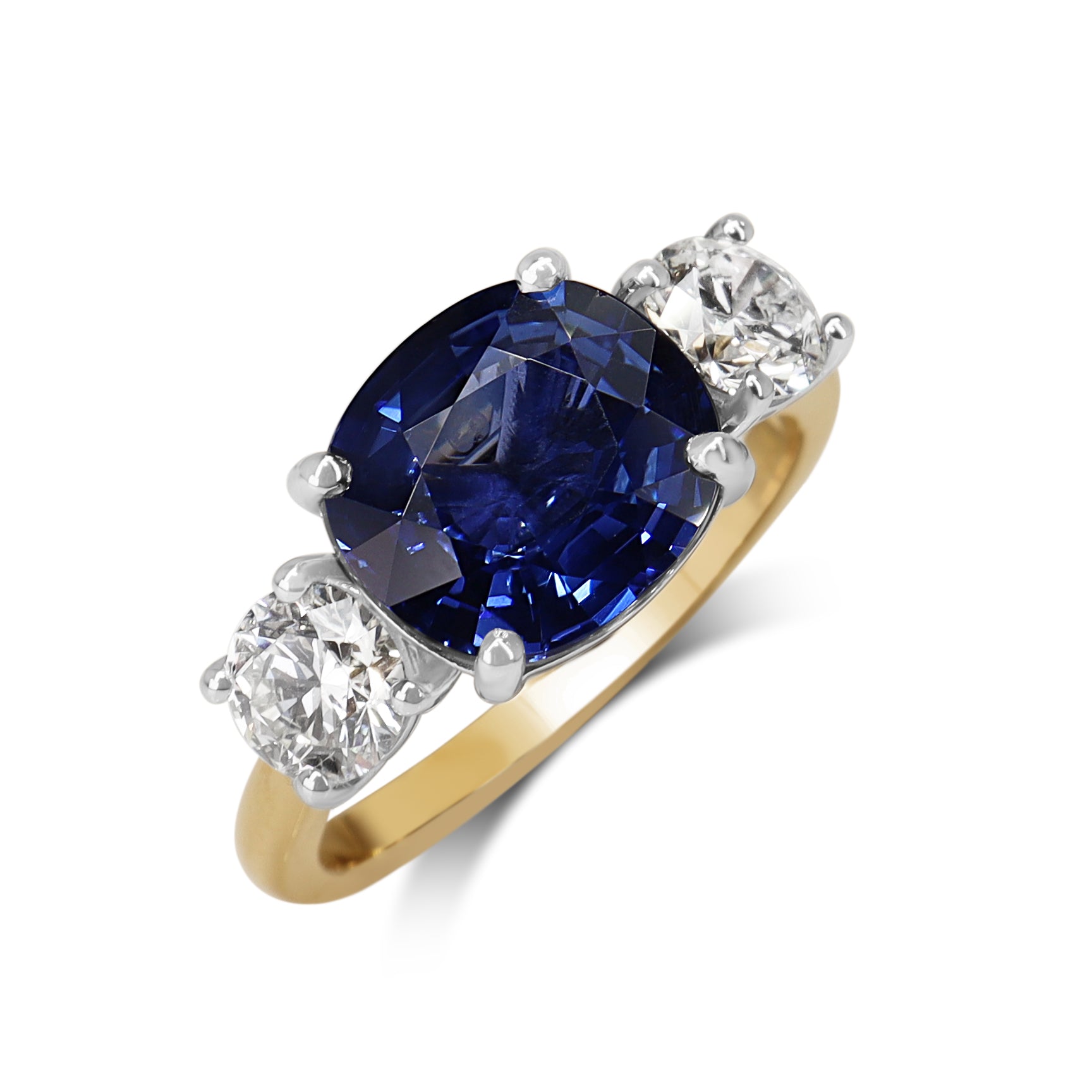 18ct Yellow and White Gold Sapphire and Diamond 3 Stone Ring