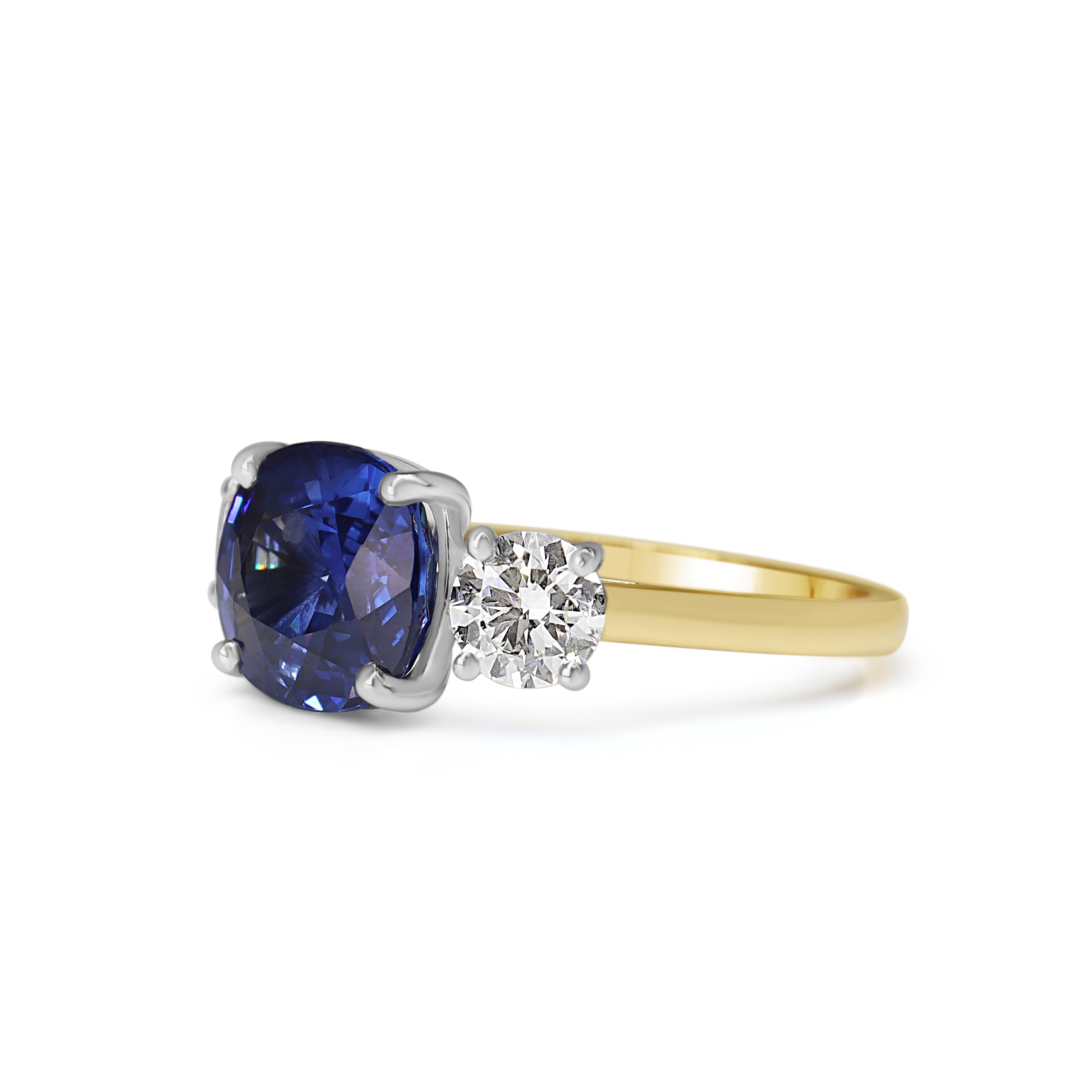 18ct Yellow and White Gold Sapphire and Diamond 3 Stone Ring