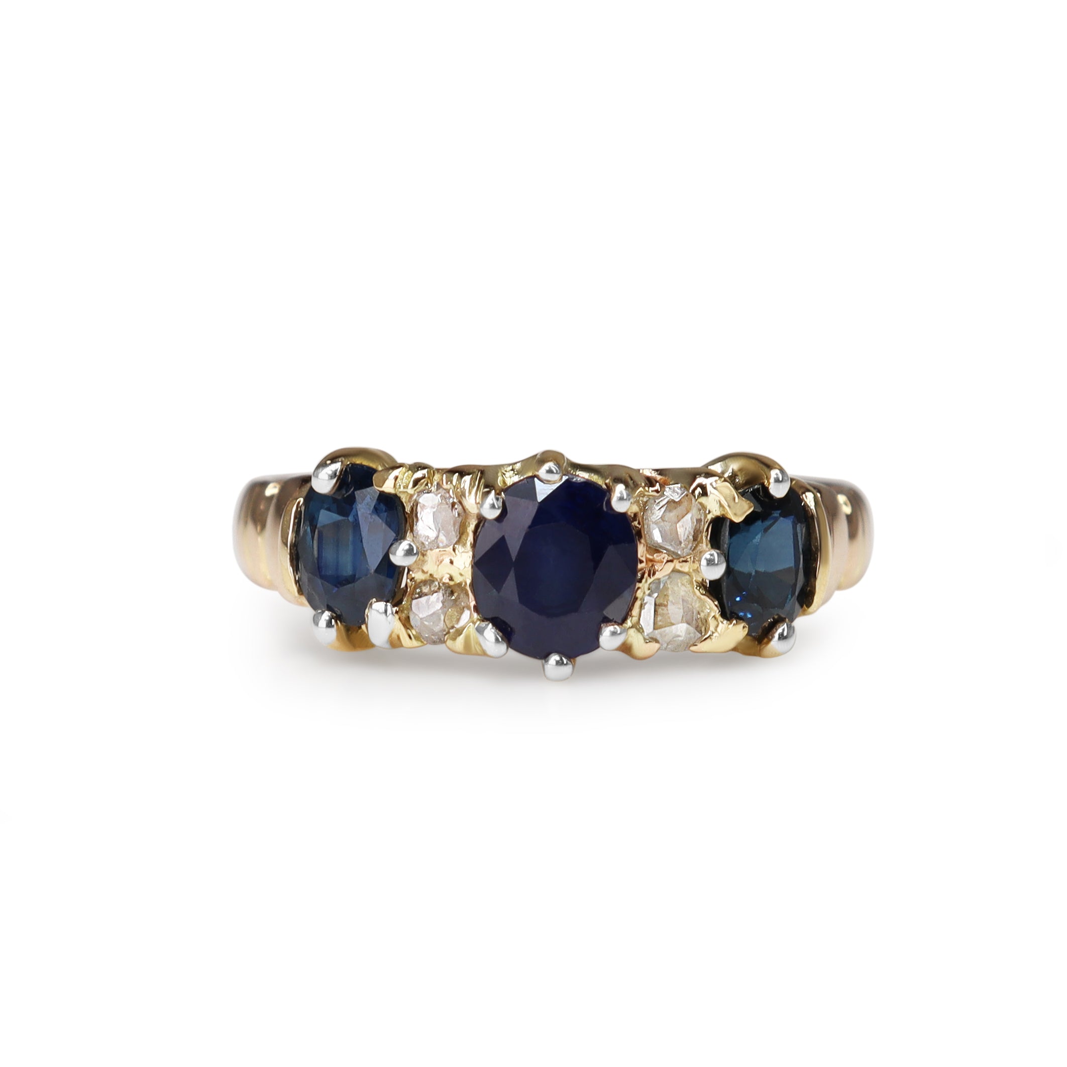 15ct Yellow Gold Antique Sapphire and Rose Cut Diamond Ring