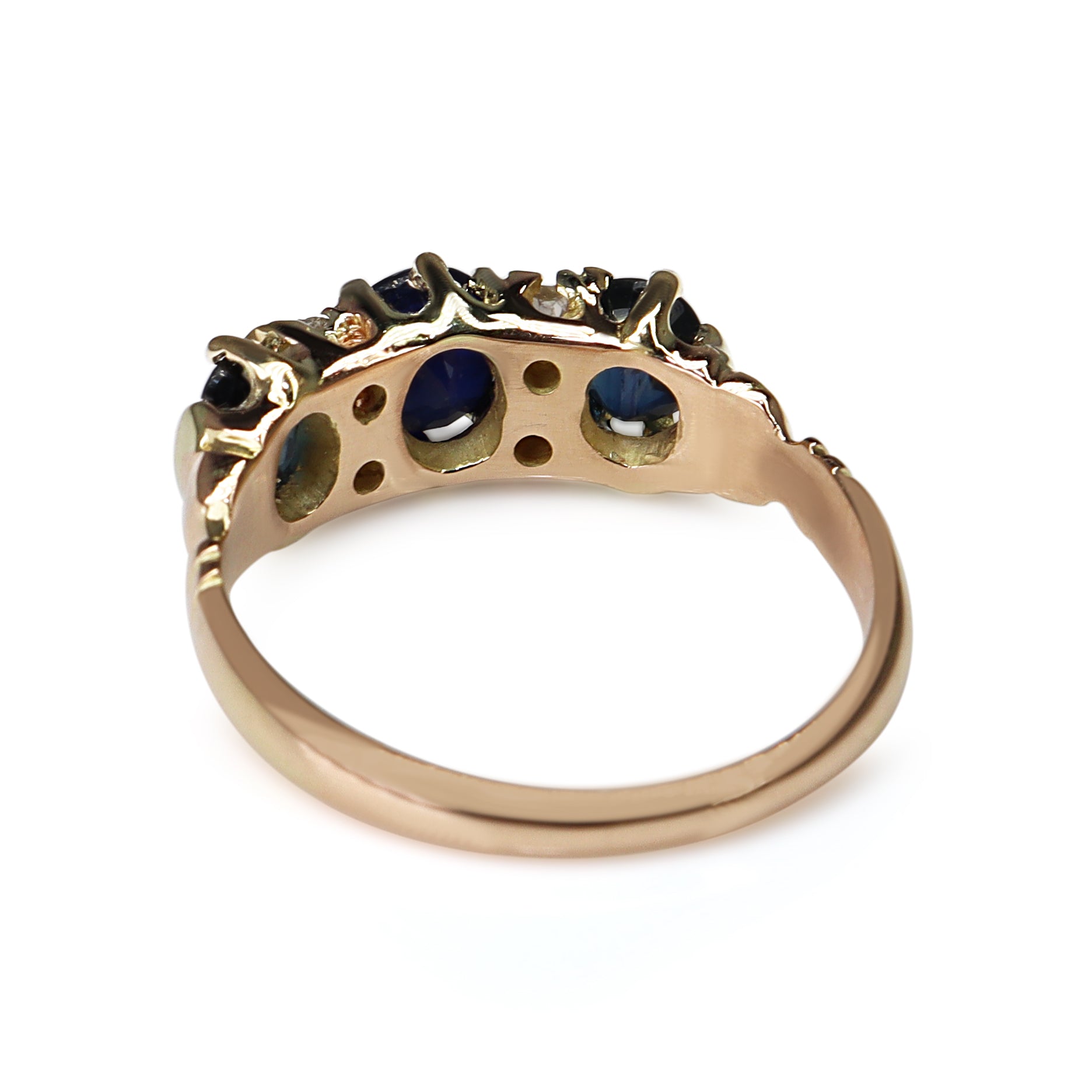 15ct Yellow Gold Antique Sapphire and Rose Cut Diamond Ring