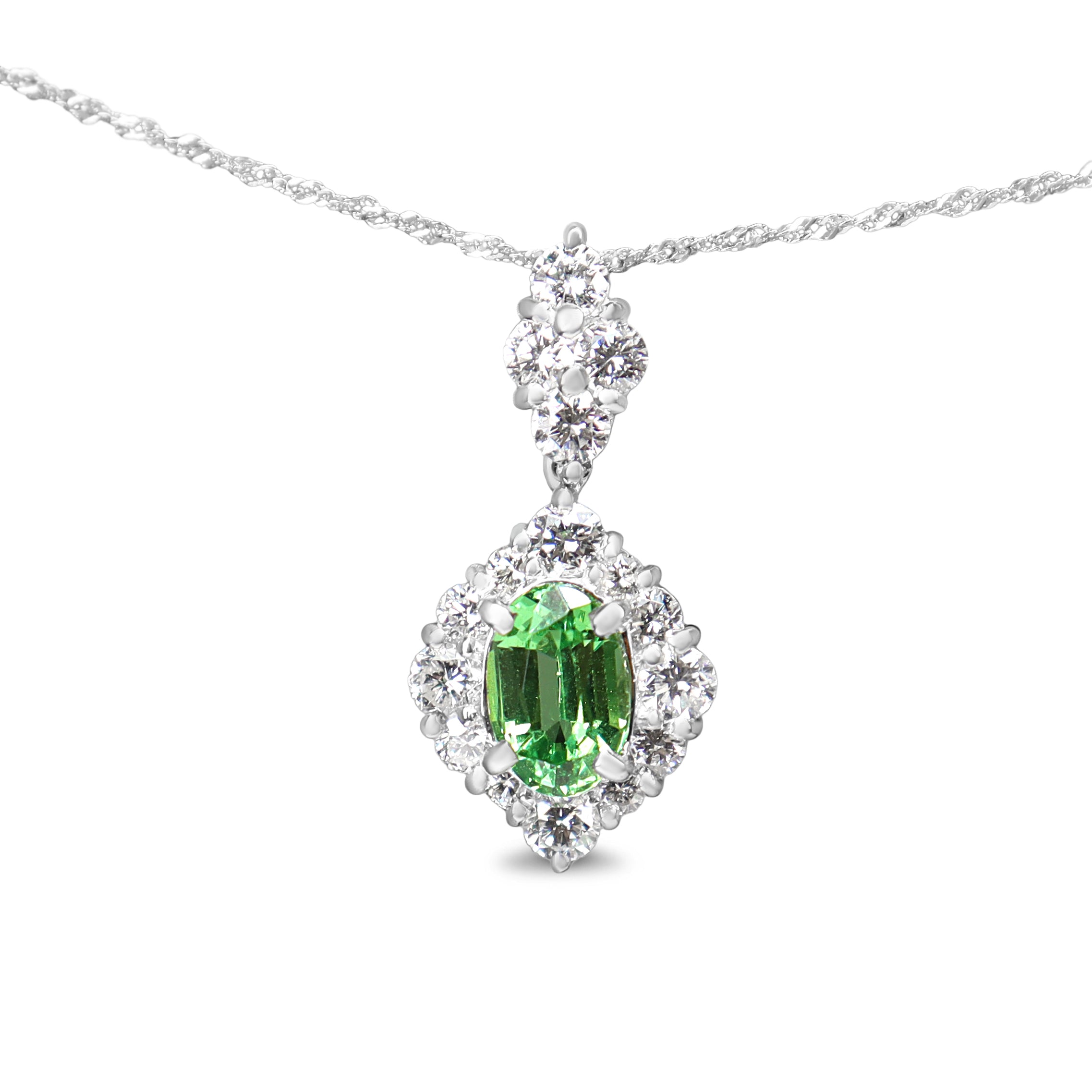 Platinum Green Tsavorite Garnet and Diamond Necklace