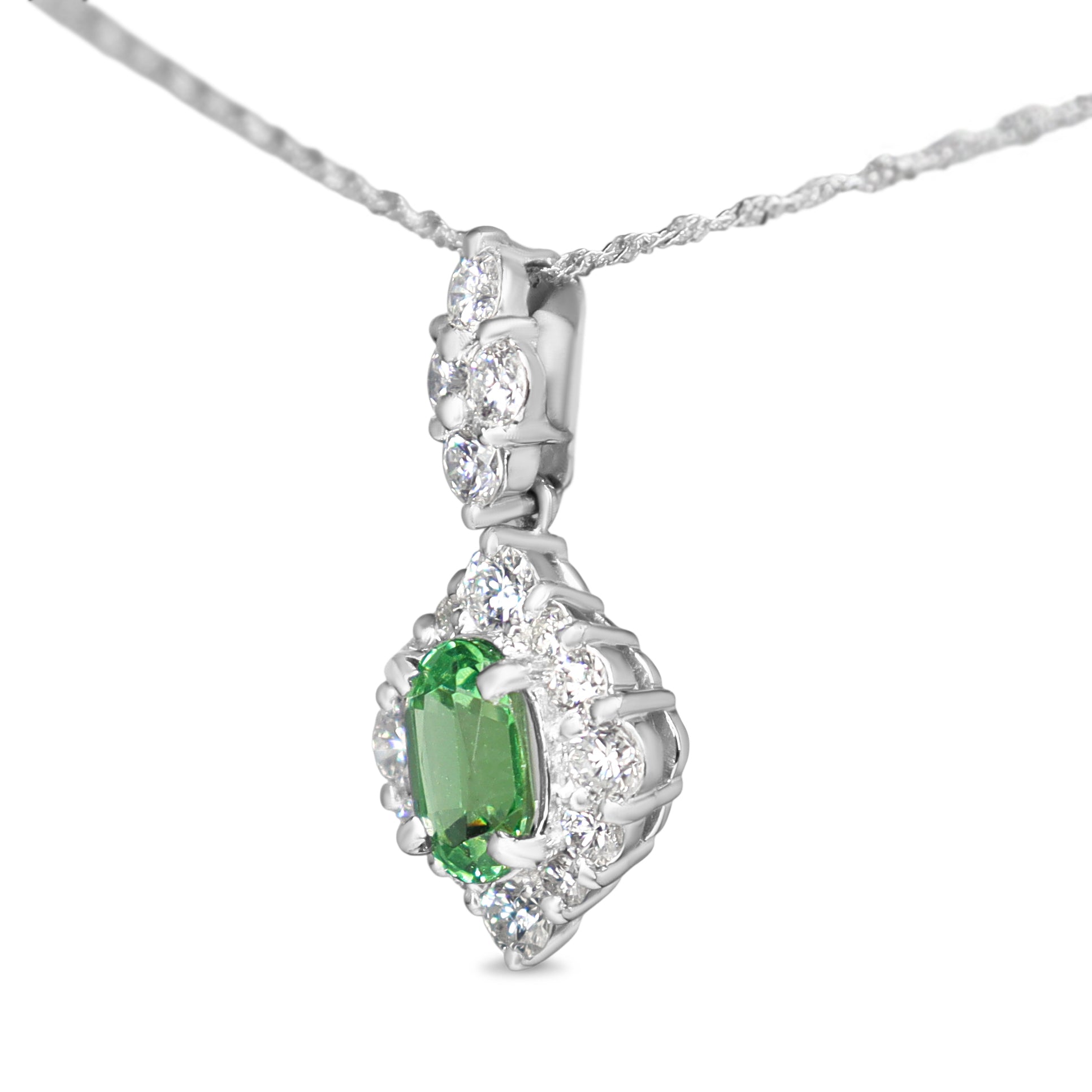 Platinum Green Tsavorite Garnet and Diamond Necklace
