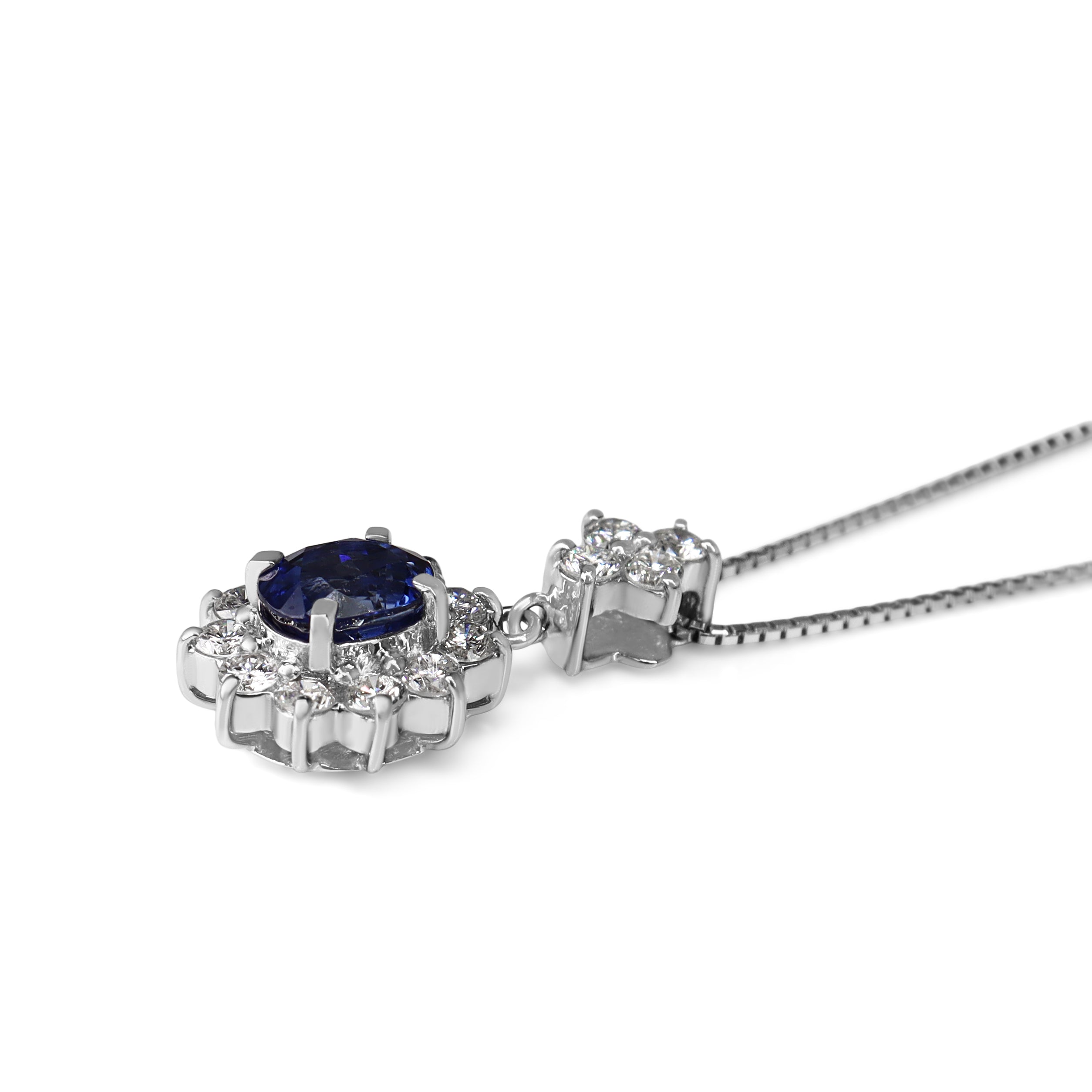 Platinum Sapphire and Diamond Halo Necklace