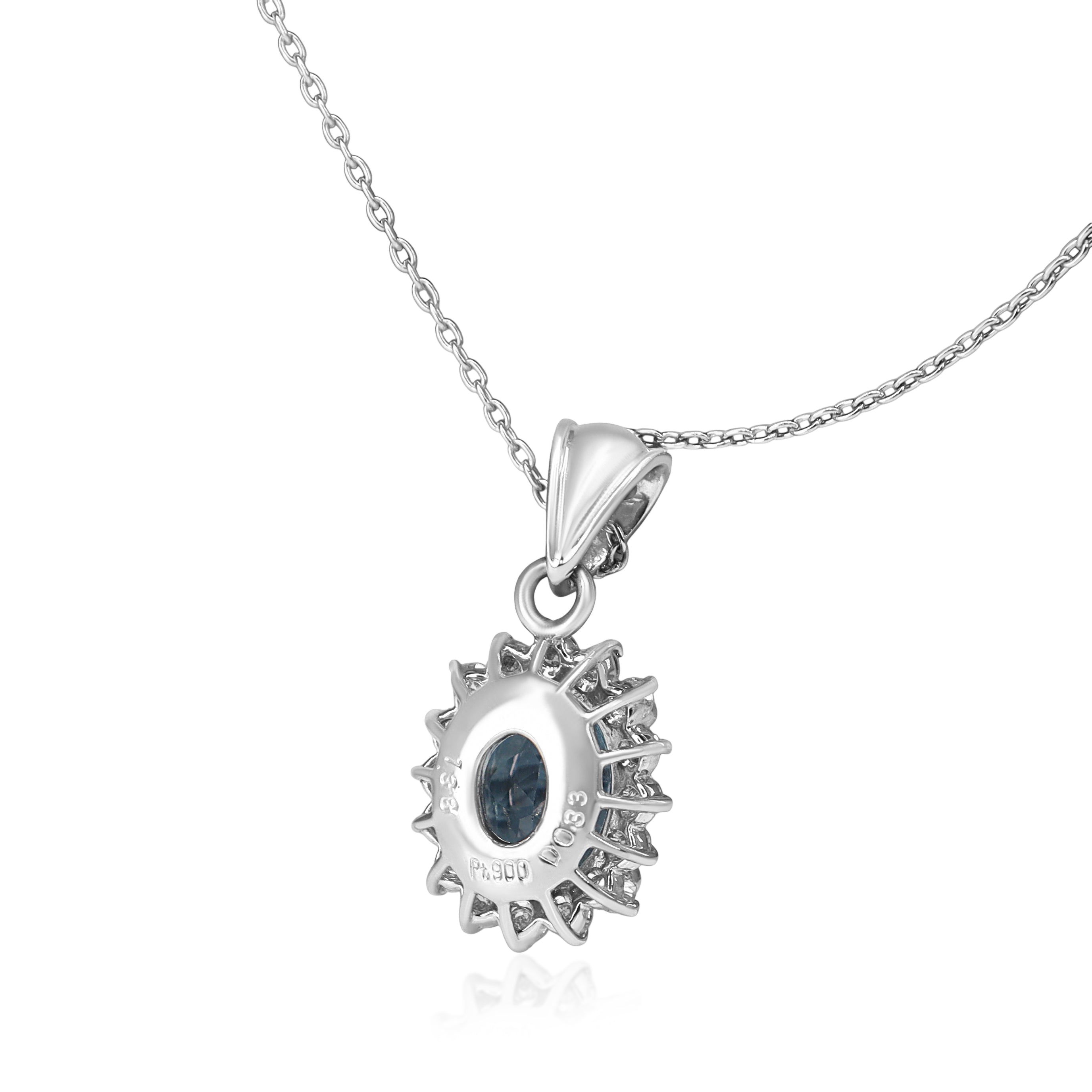 Platinum Aquamarine and Diamond Halo Necklace