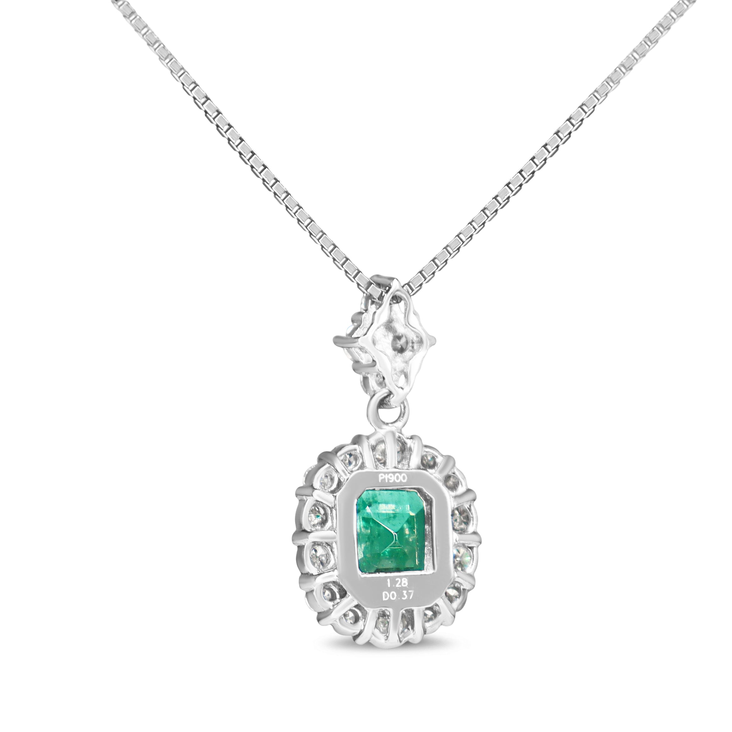 Platinum Emerald and Diamond Halo Necklace