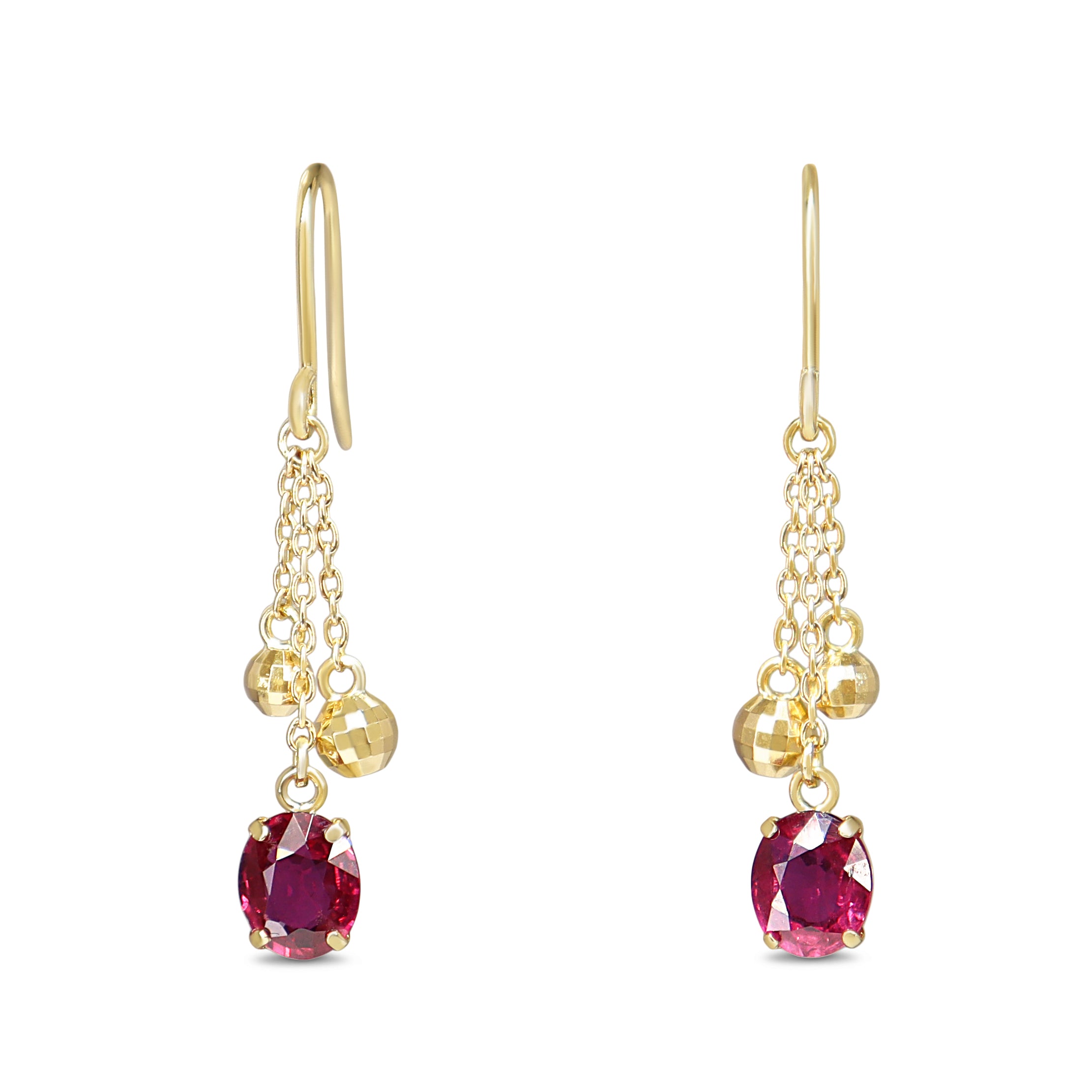 18ct Yellow Gold Ruby and Gold Ball Drop Earrings