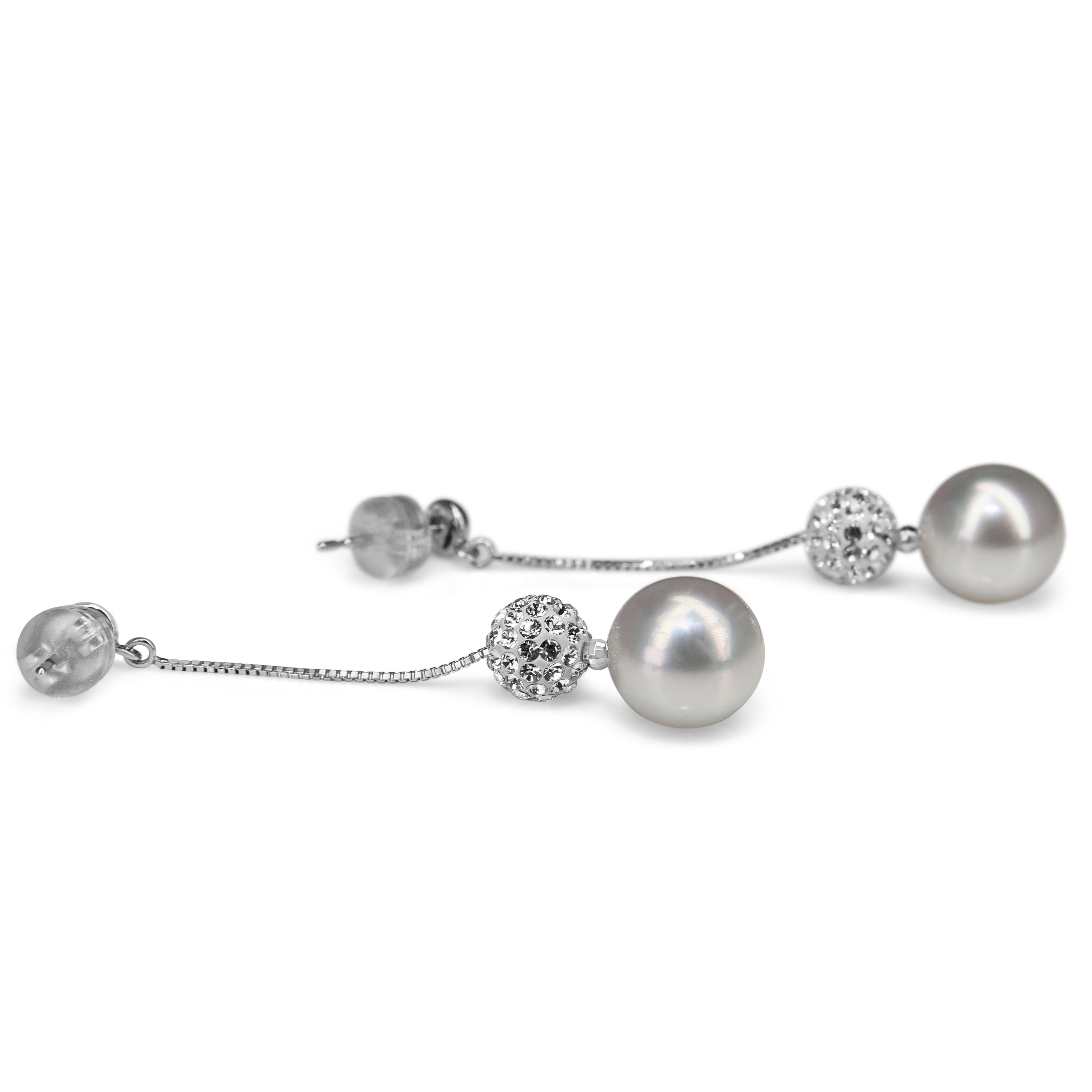 14ct White Gold 9.3mm South Sea Pearls and Crystal Earrings