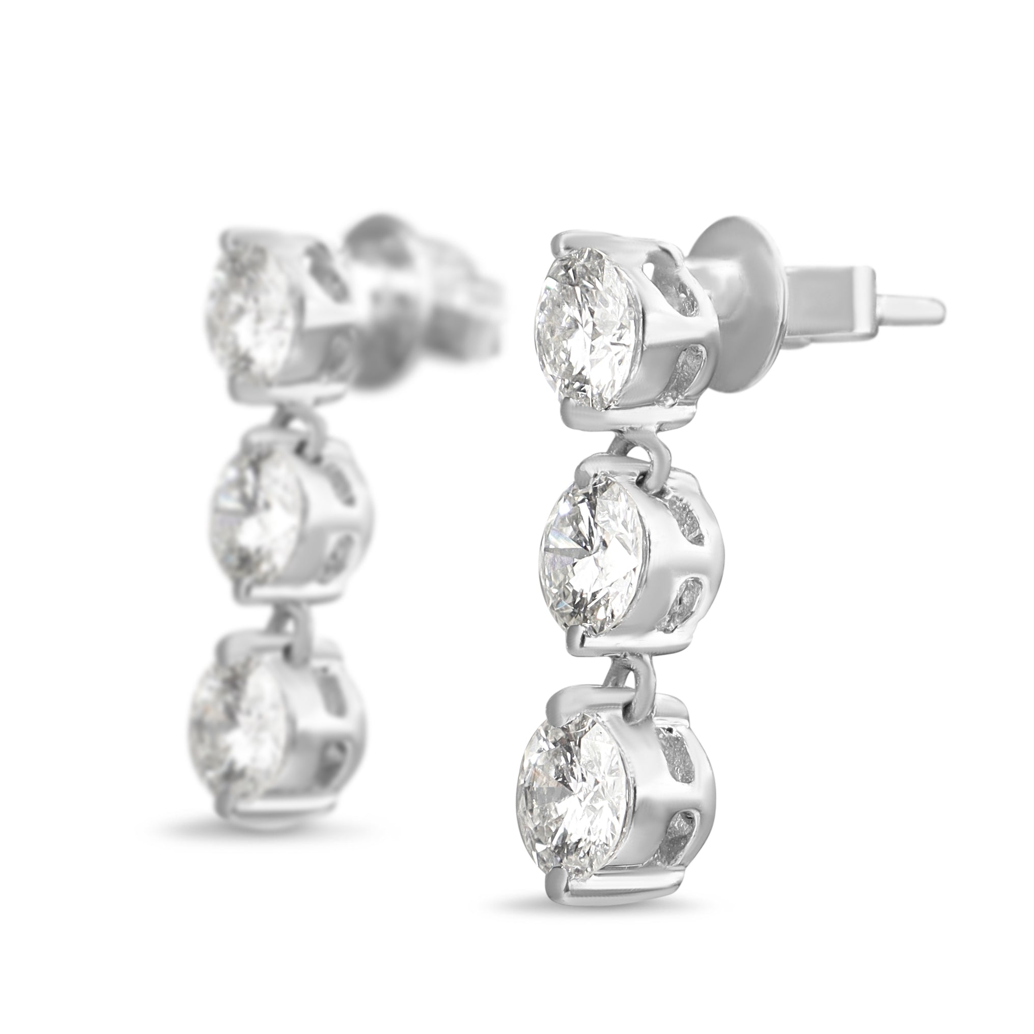 Platinum and 18ct White Gold 3 x Diamond Drop Earrings