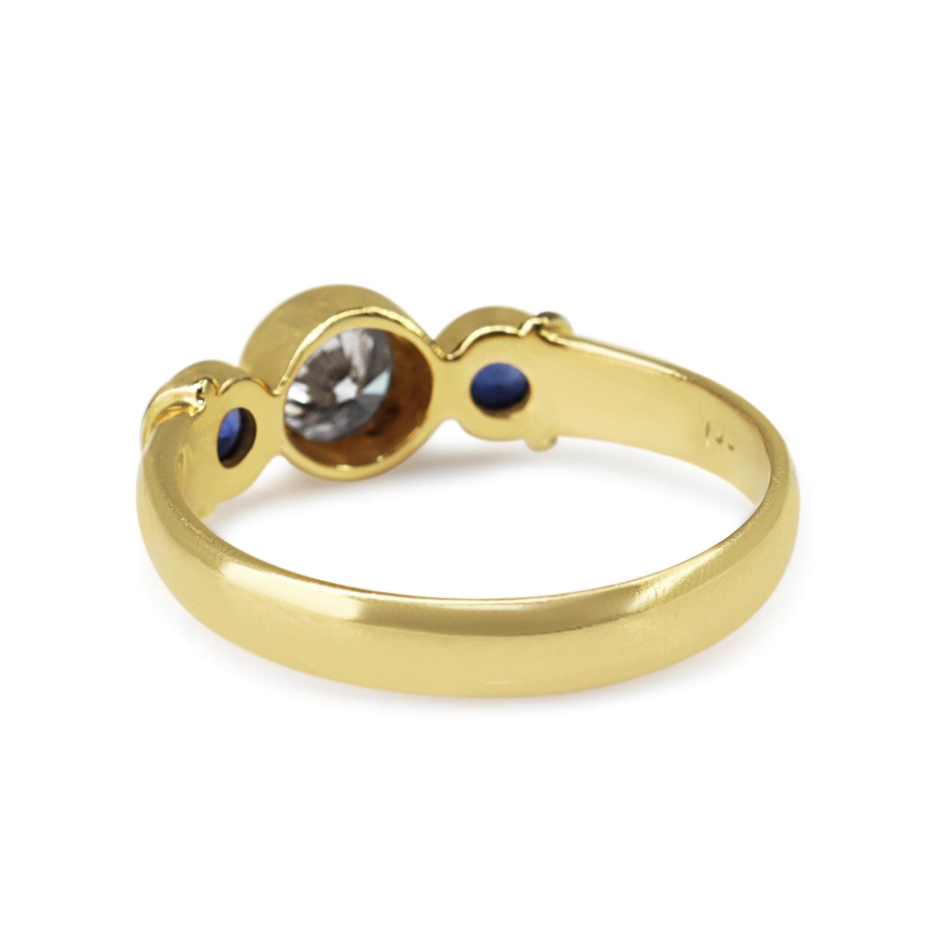 18ct Yellow Gold Sapphire and Diamond Bezel 3 Stone Ring
