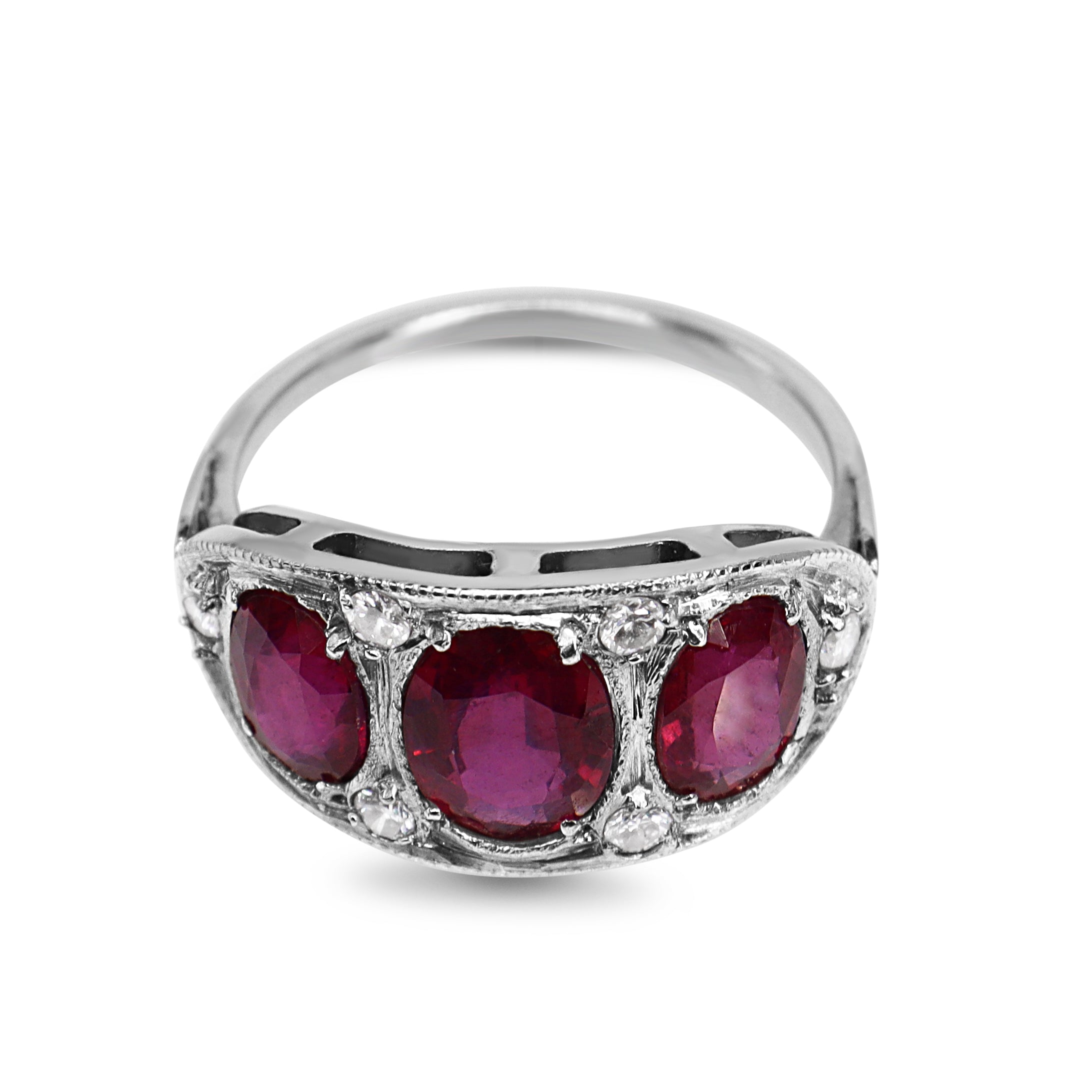 Platinum 3 Stone Ruby and Diamond Ring