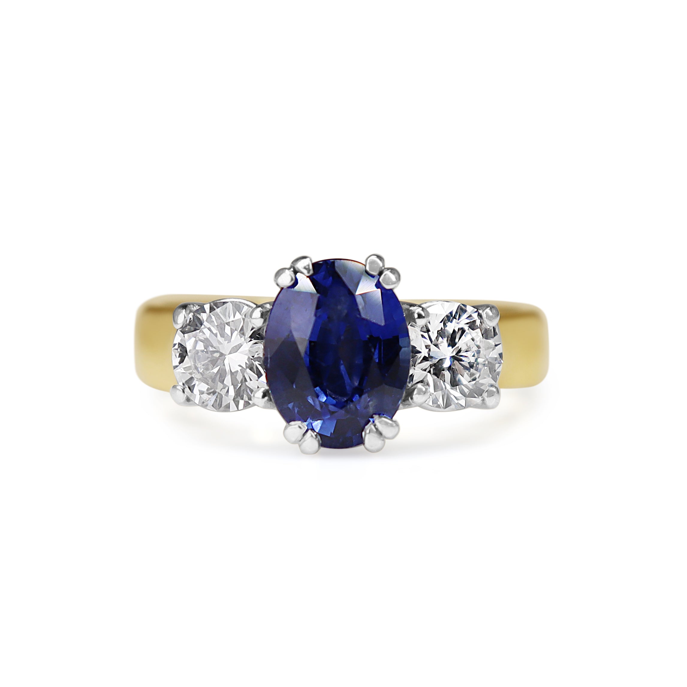 18ct Yellow and White Gold Sapphire and Diamond 3 Stone Ring