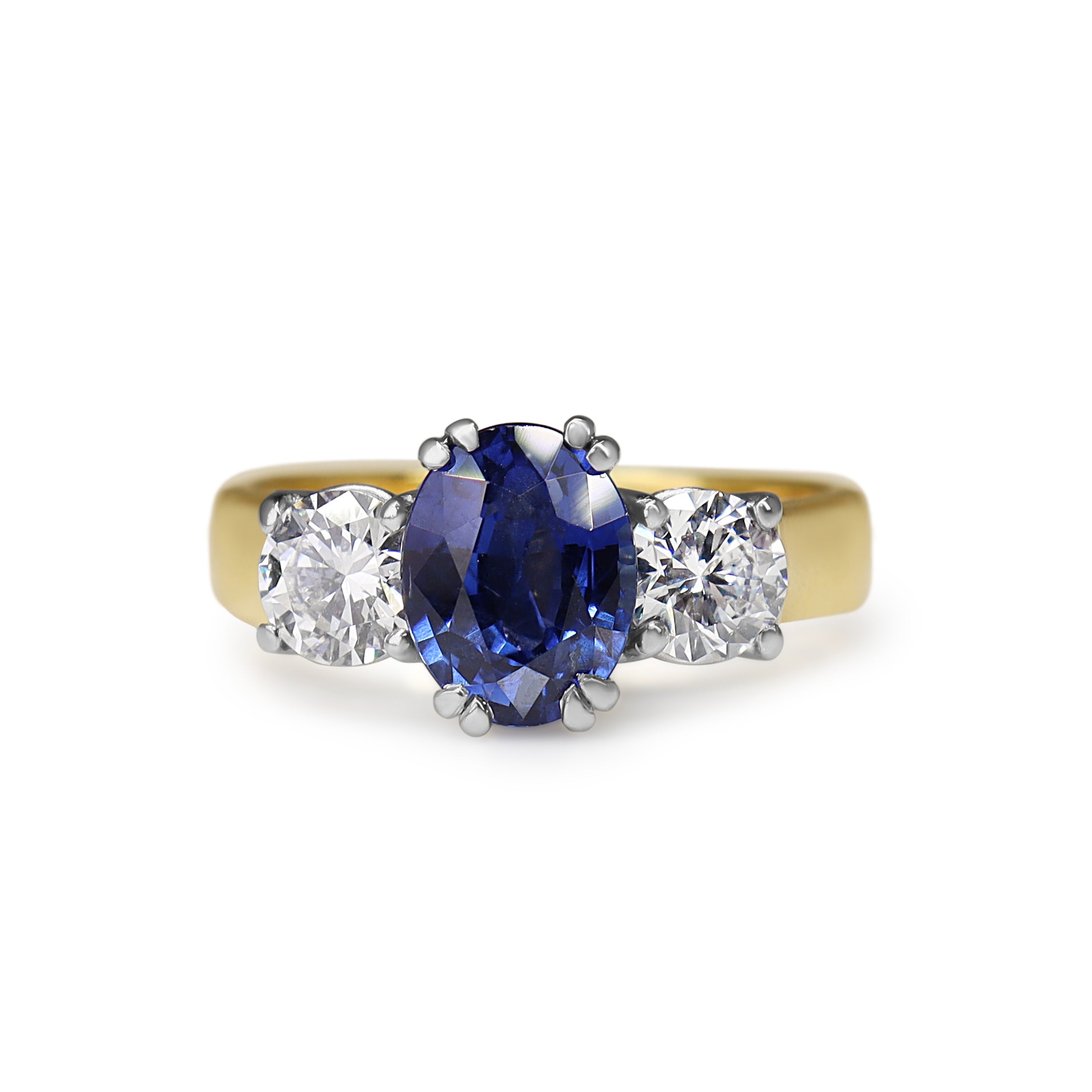 18ct Yellow and White Gold Sapphire and Diamond 3 Stone Ring