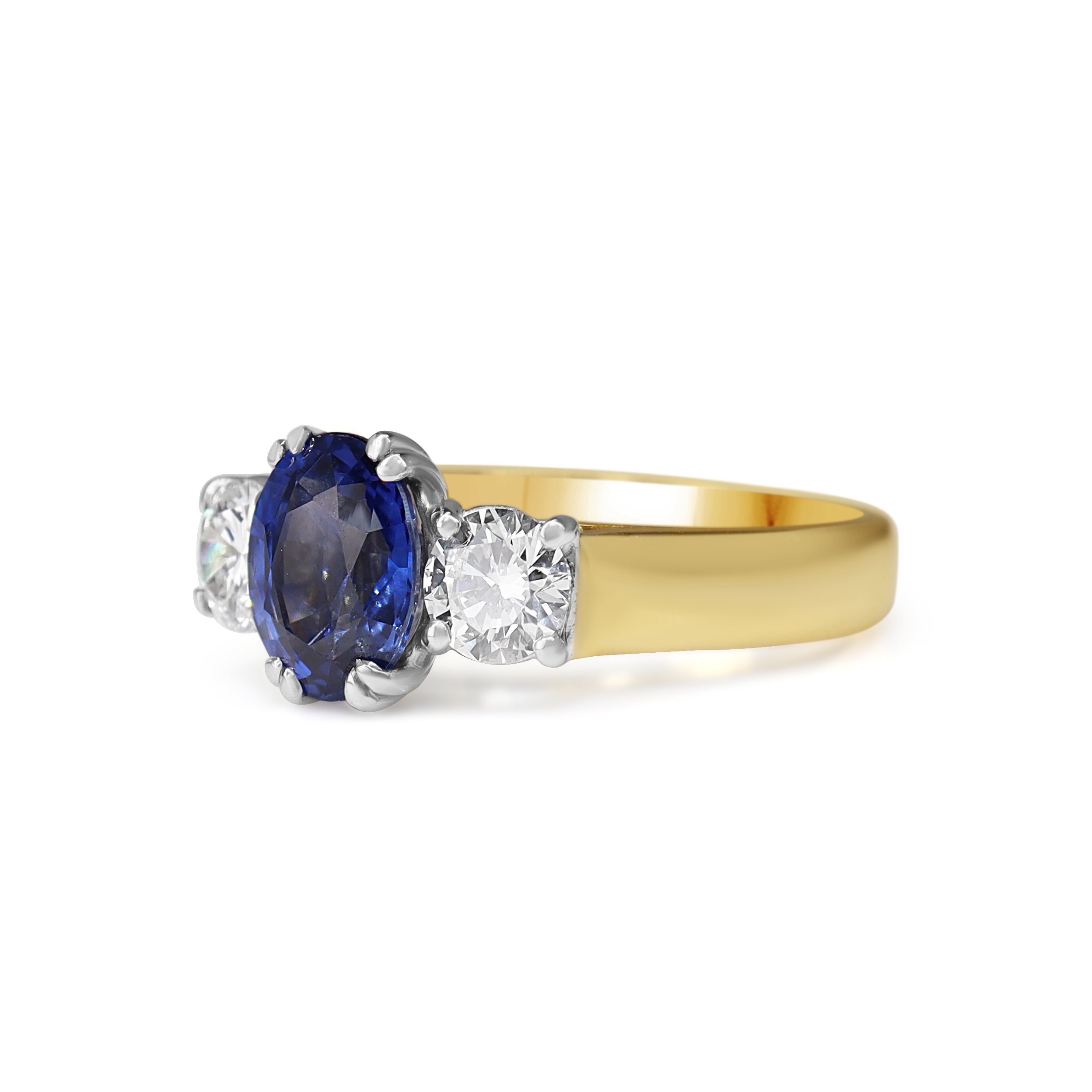 18ct Yellow and White Gold Sapphire and Diamond 3 Stone Ring