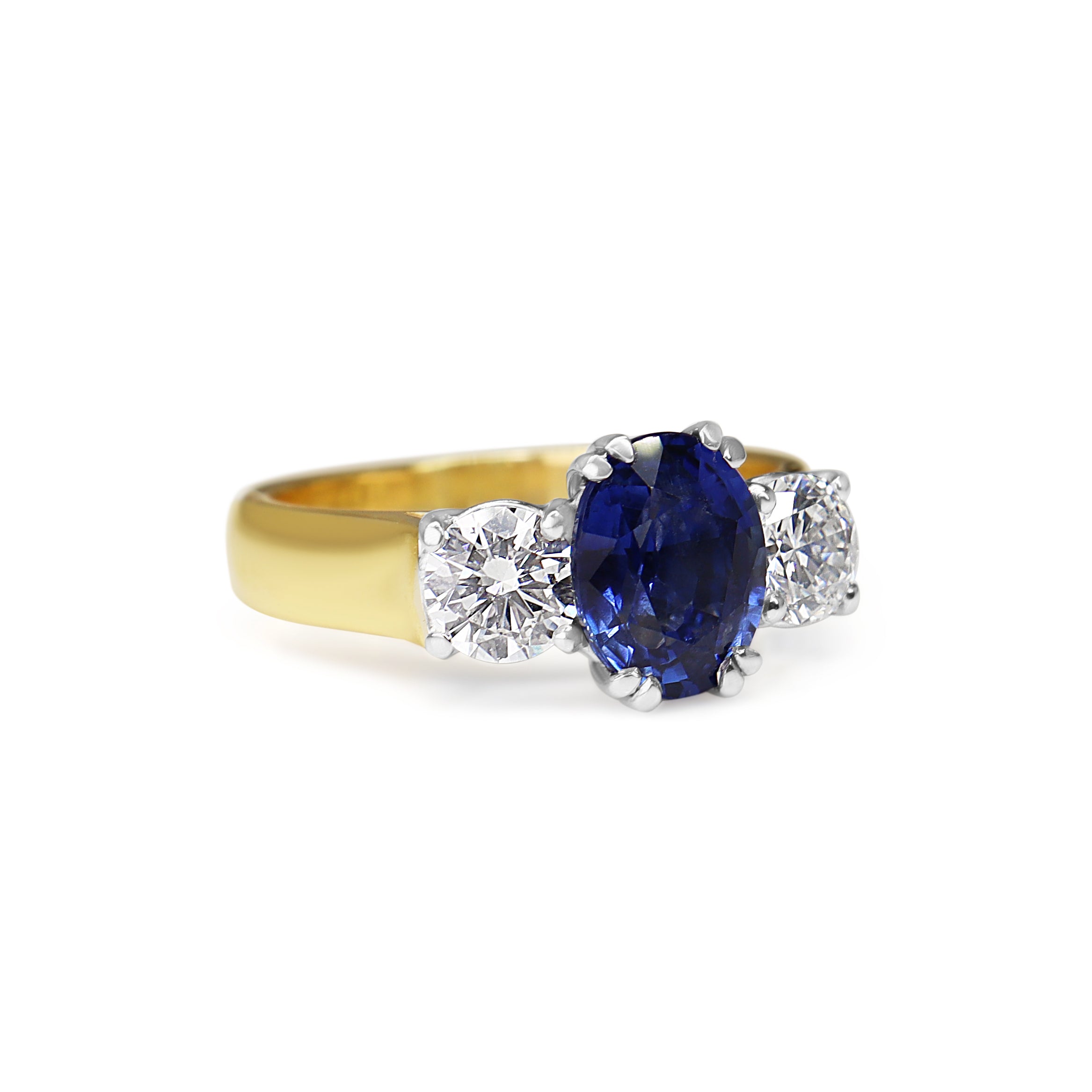 18ct Yellow and White Gold Sapphire and Diamond 3 Stone Ring