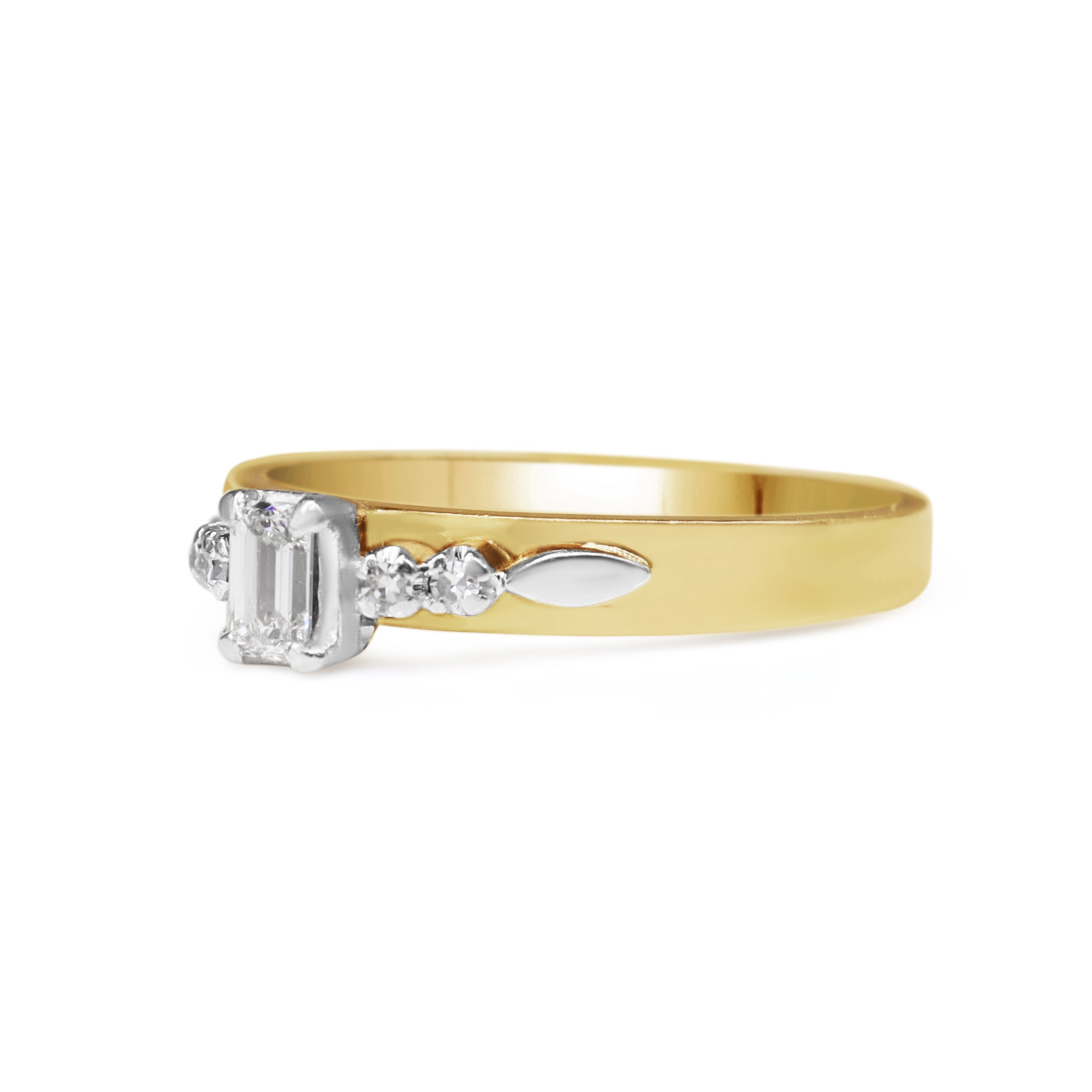 18ct Yellow and White Gold Emerald Cut Diamond Ring