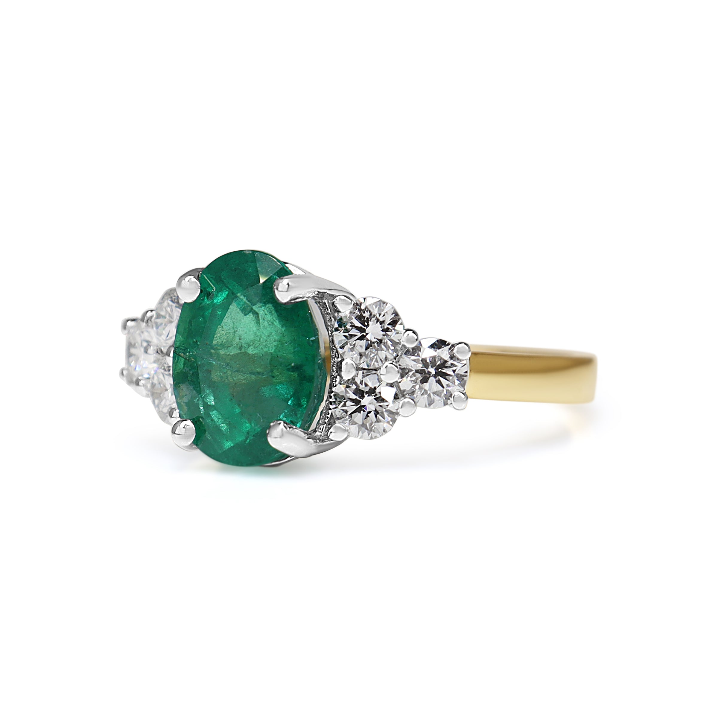 18ct Yellow and White Gold Emerald and Diamond Ring
