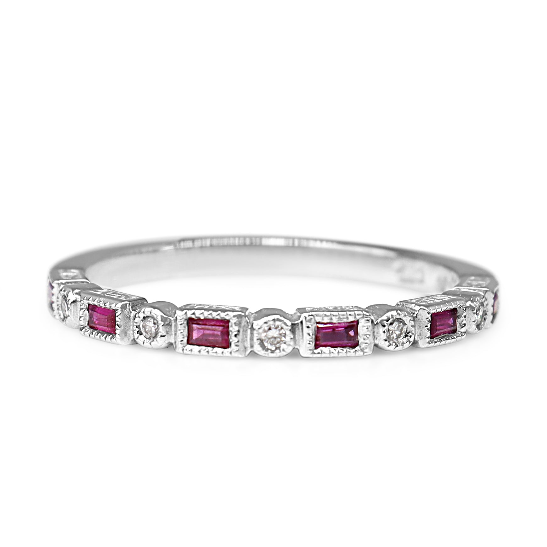 9ct White Gold Ruby and Diamond Deco Style Ring