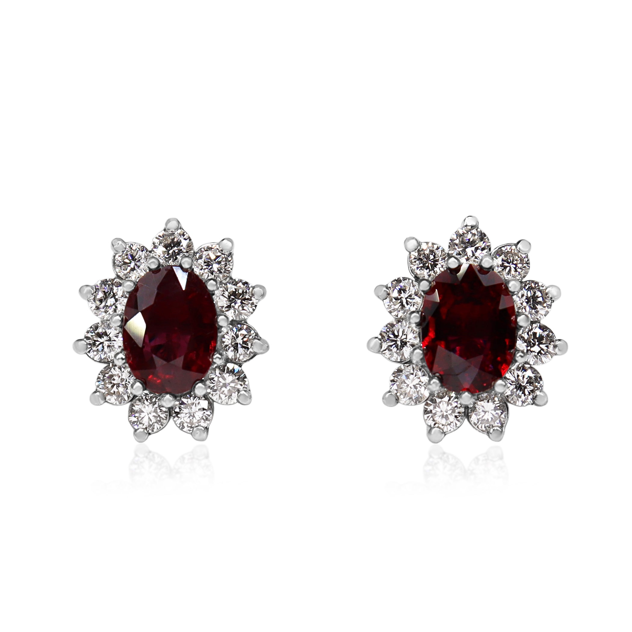 14ct White Gold Ruby and Diamond Halo Earrings