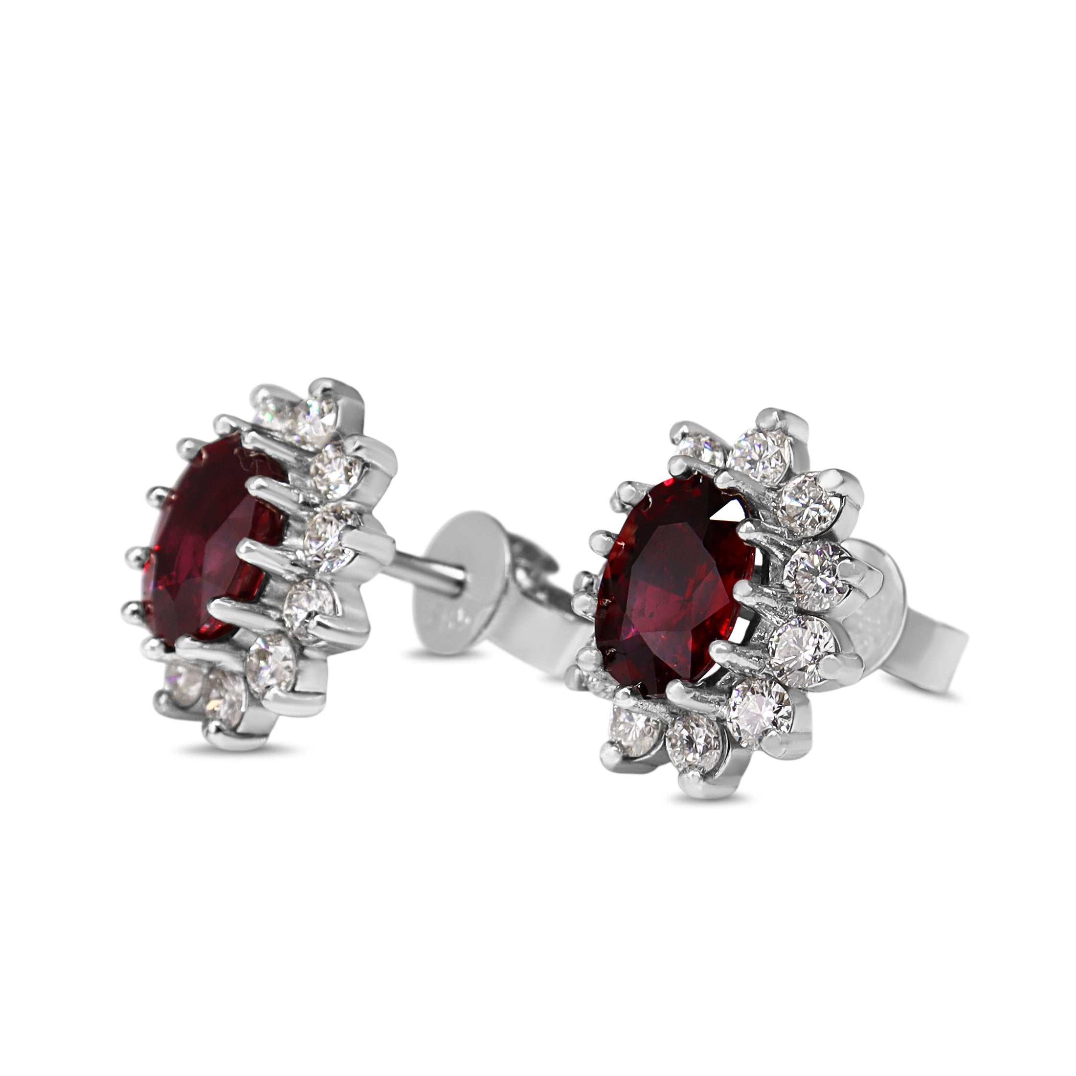14ct White Gold Ruby and Diamond Halo Earrings