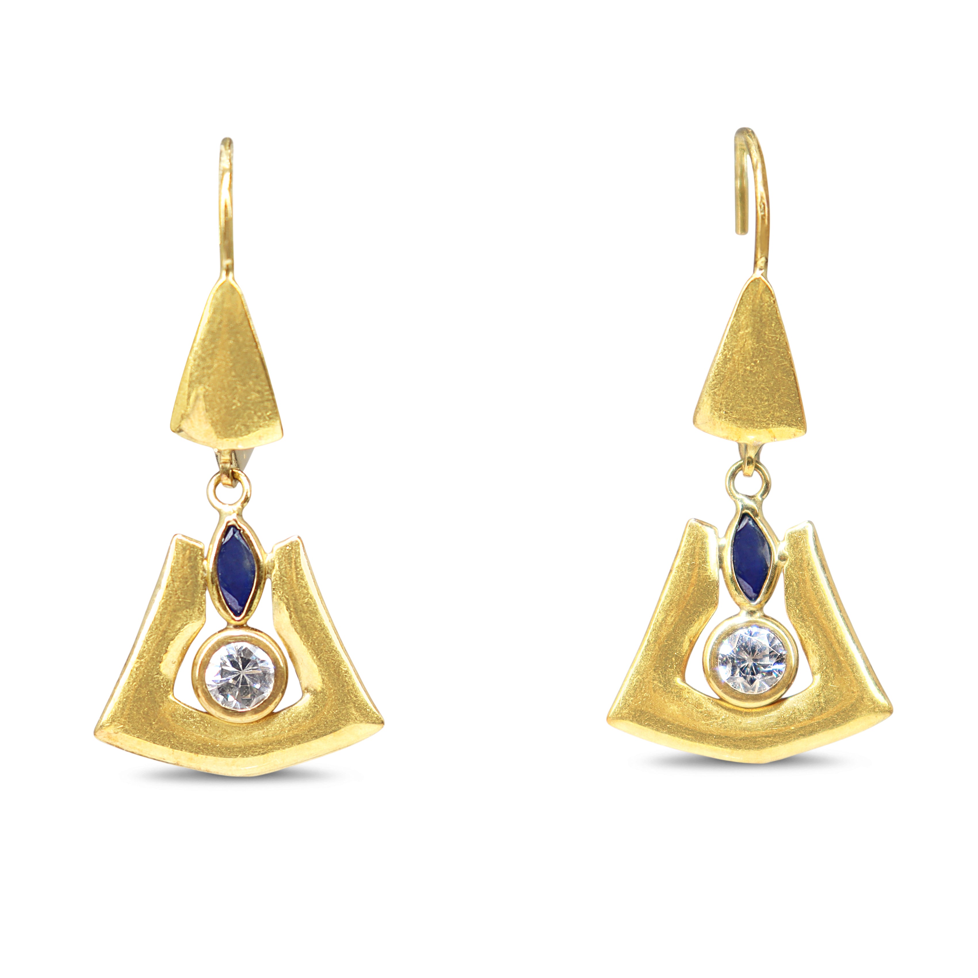18ct Yellow Gold Sapphire and Cubic Zirconia Earrings