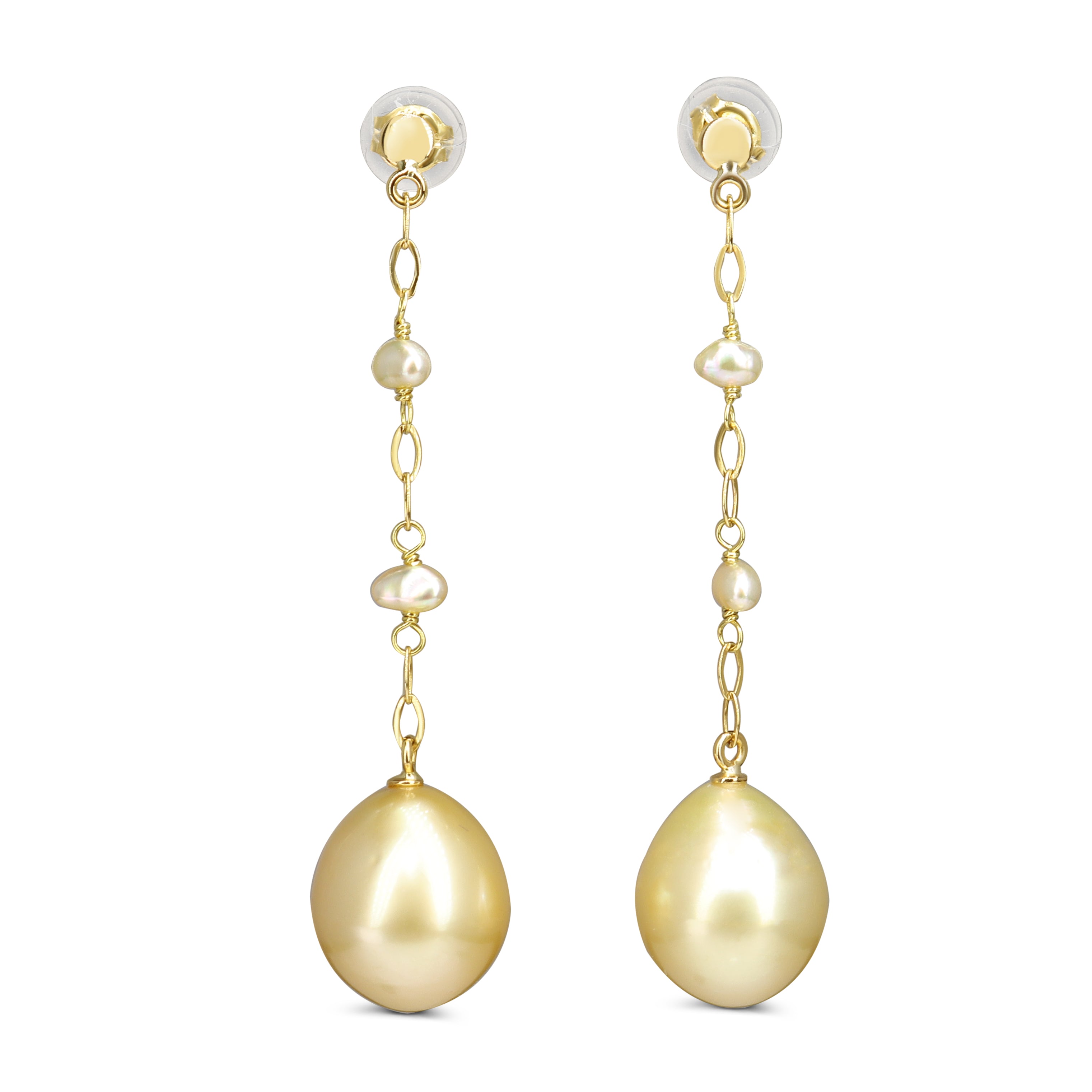 18ct Yellow Gold Golden South Sea Pearl Drop Earrings