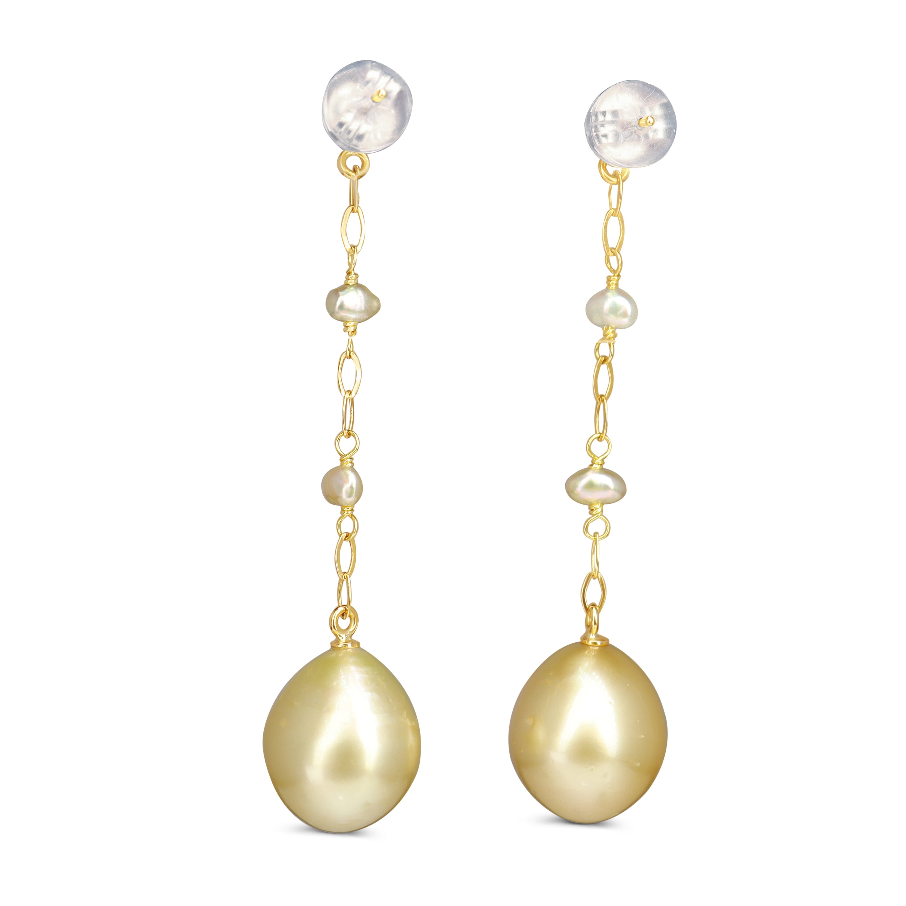 18ct Yellow Gold Golden South Sea Pearl Drop Earrings