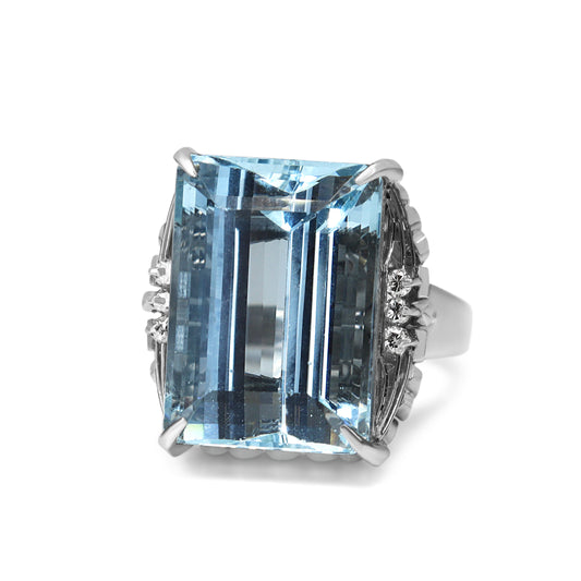Platinum Aquamarine and Diamond Vintage Ring