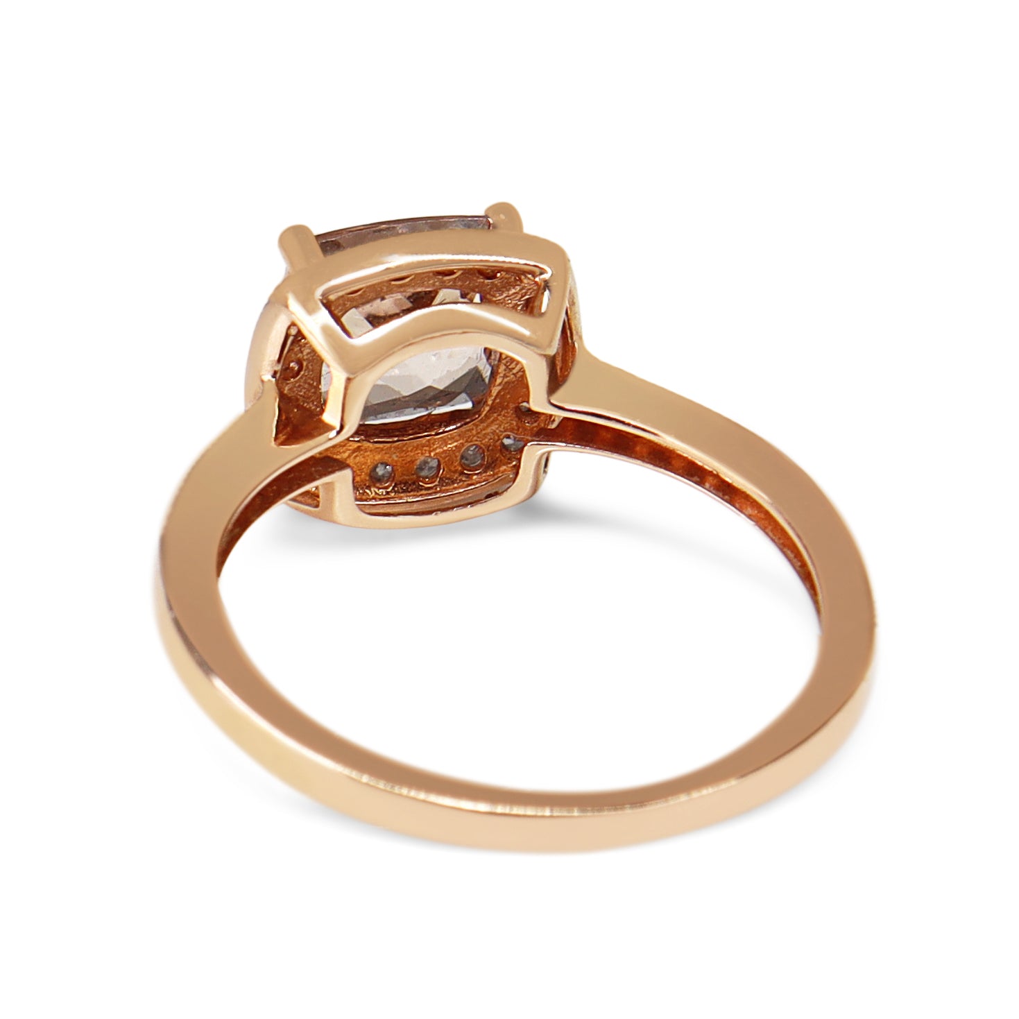 14ct Rose Gold Morganite and Diamond Halo Ring