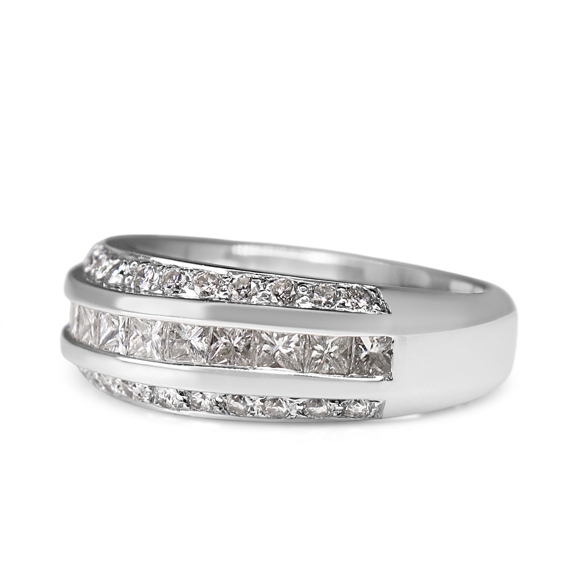 18ct White Gold Brilliant and Princess Cut Diamond Band Ring