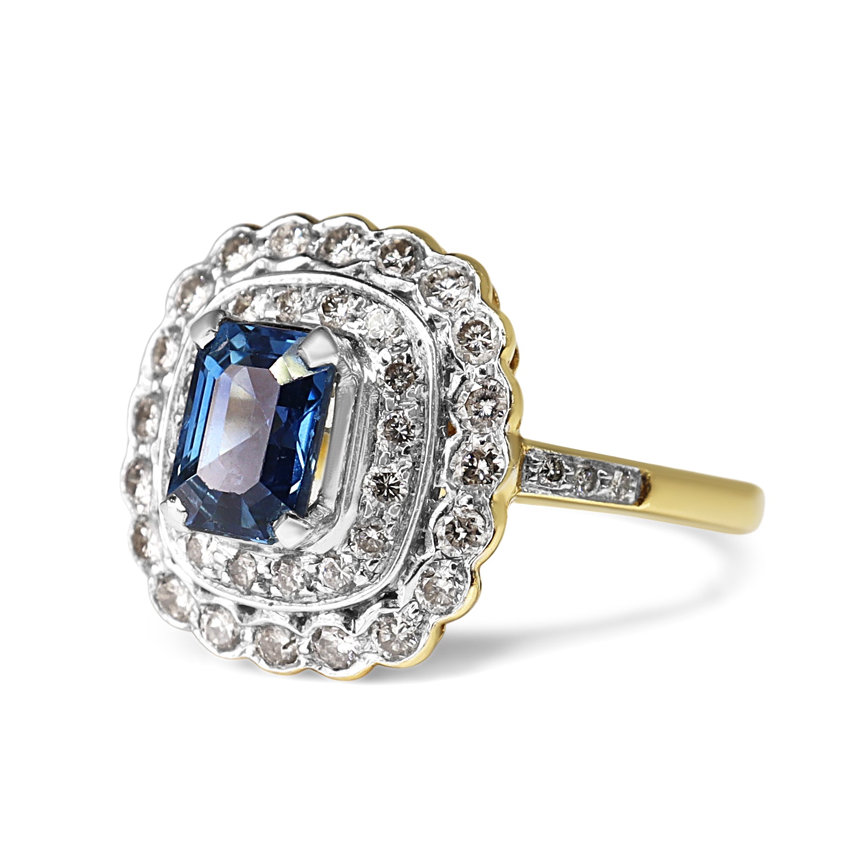 18ct Yellow and White Gold Sapphire and Diamond Double Halo Ring