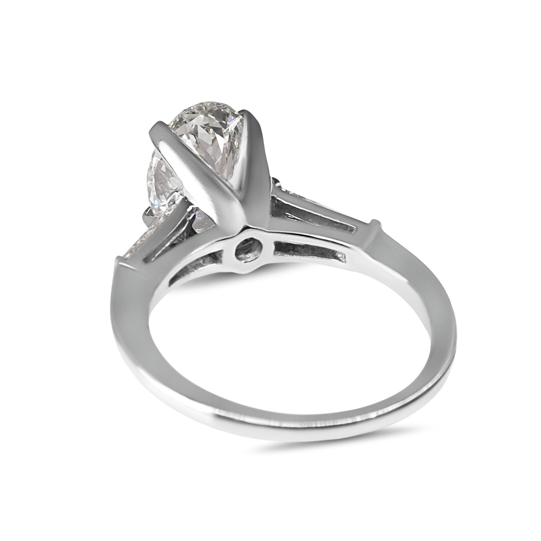 Platinum Lab Grown 2.00ct Oval Diamond Ring with Tapered Baguette Diamonds