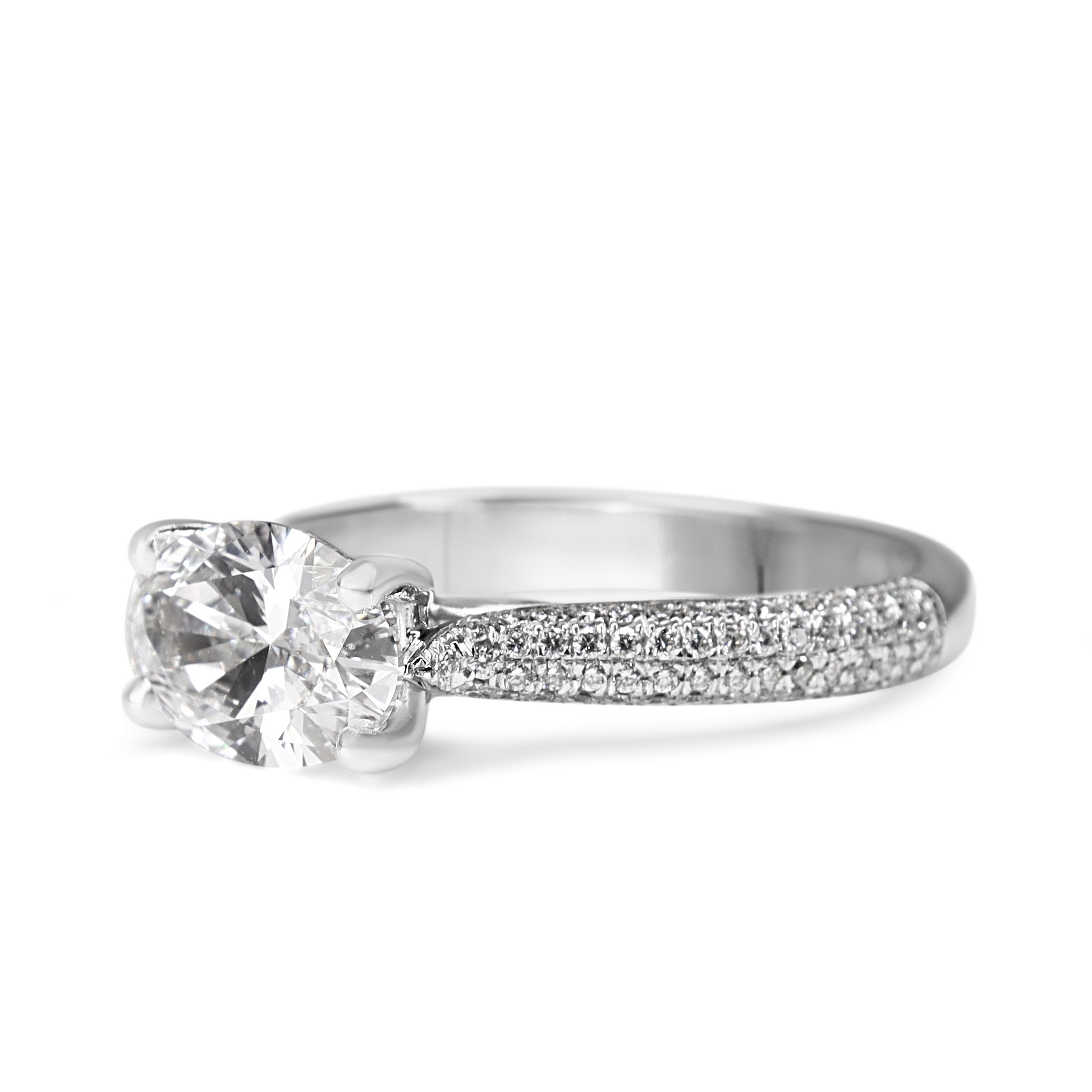 18ct White Gold Oval East West Lab Grown Diamond Ring with Pavé Natural Diamond Band