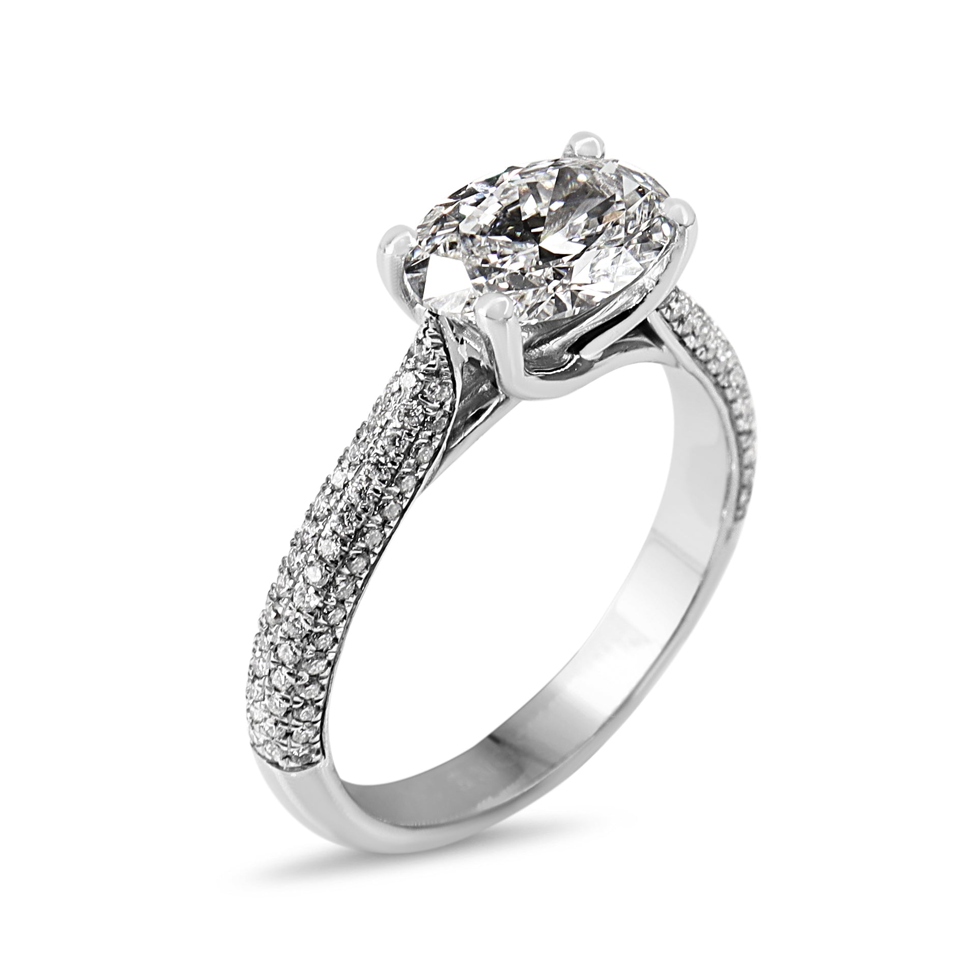 18ct White Gold Oval East West Lab Grown Diamond Ring with Pavé Natural Diamond Band